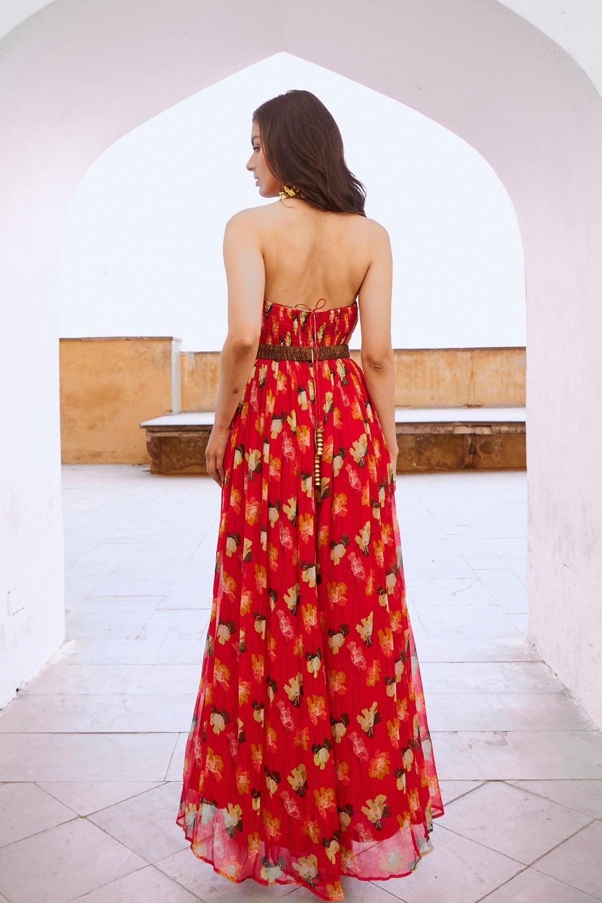 Chilly Red Bell Jumpsuit With Belt