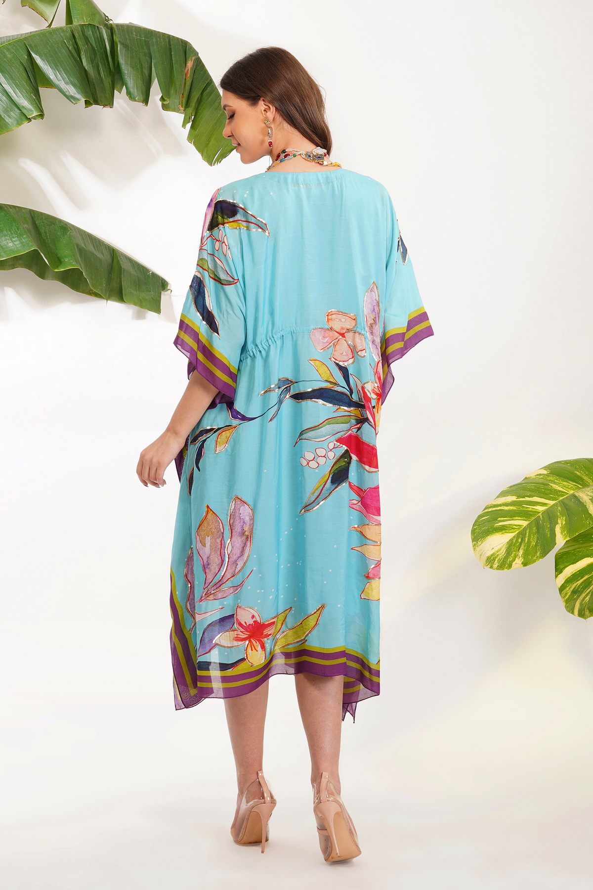 Tropical Leaf Print Kaftan