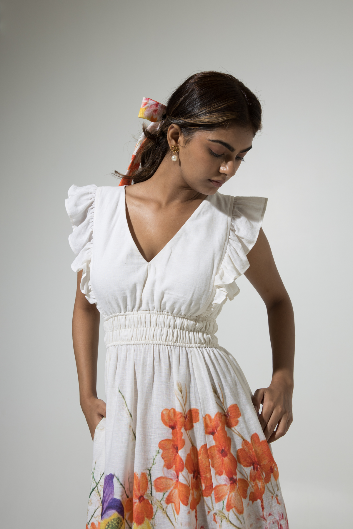 White Ruffle Linen Dress