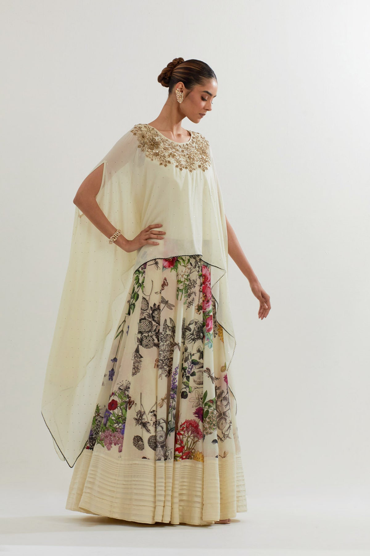 Botanical Printed Sharara  With Dupatta Cape