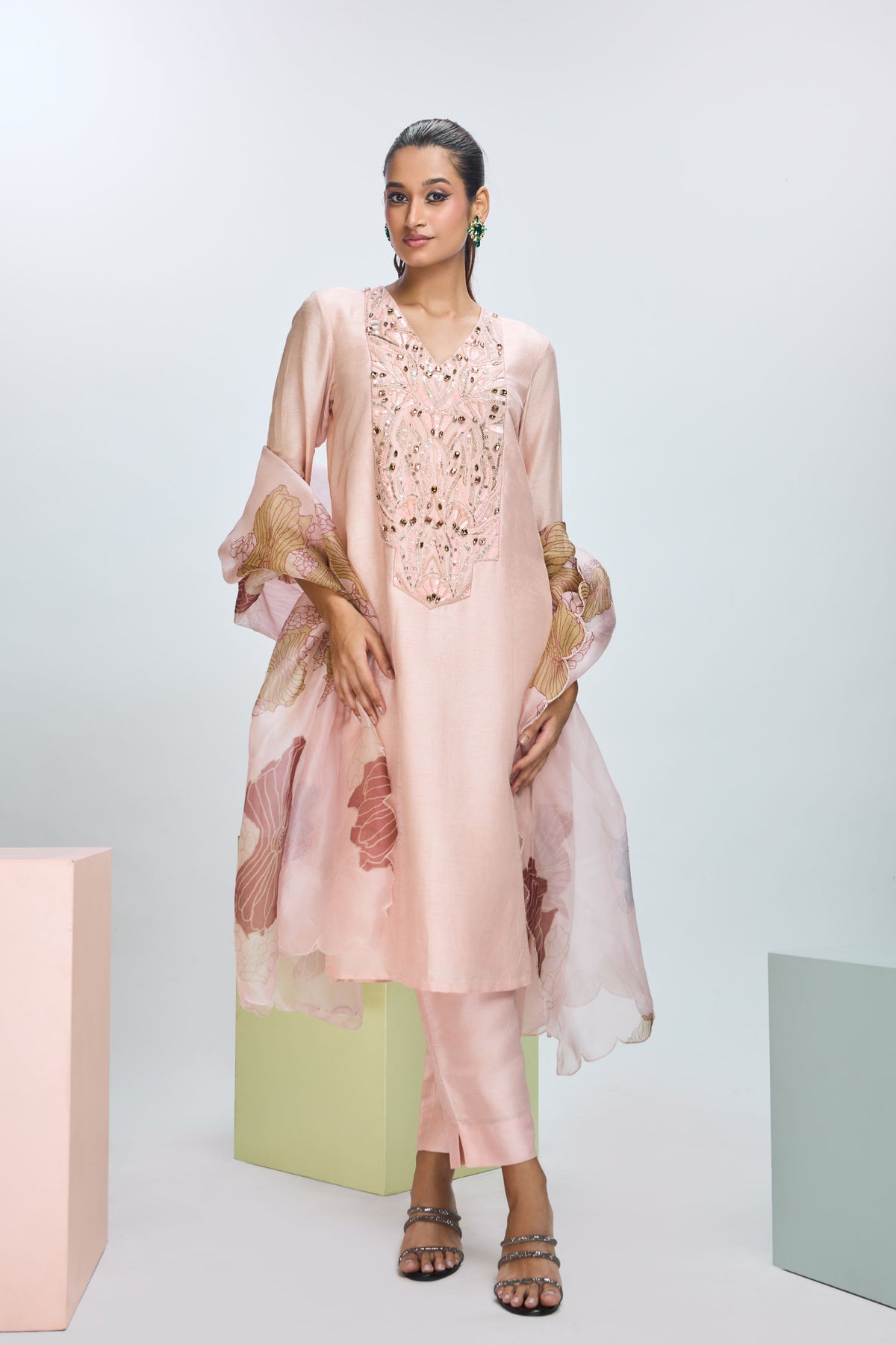 Embroidere Peach Kurta Set