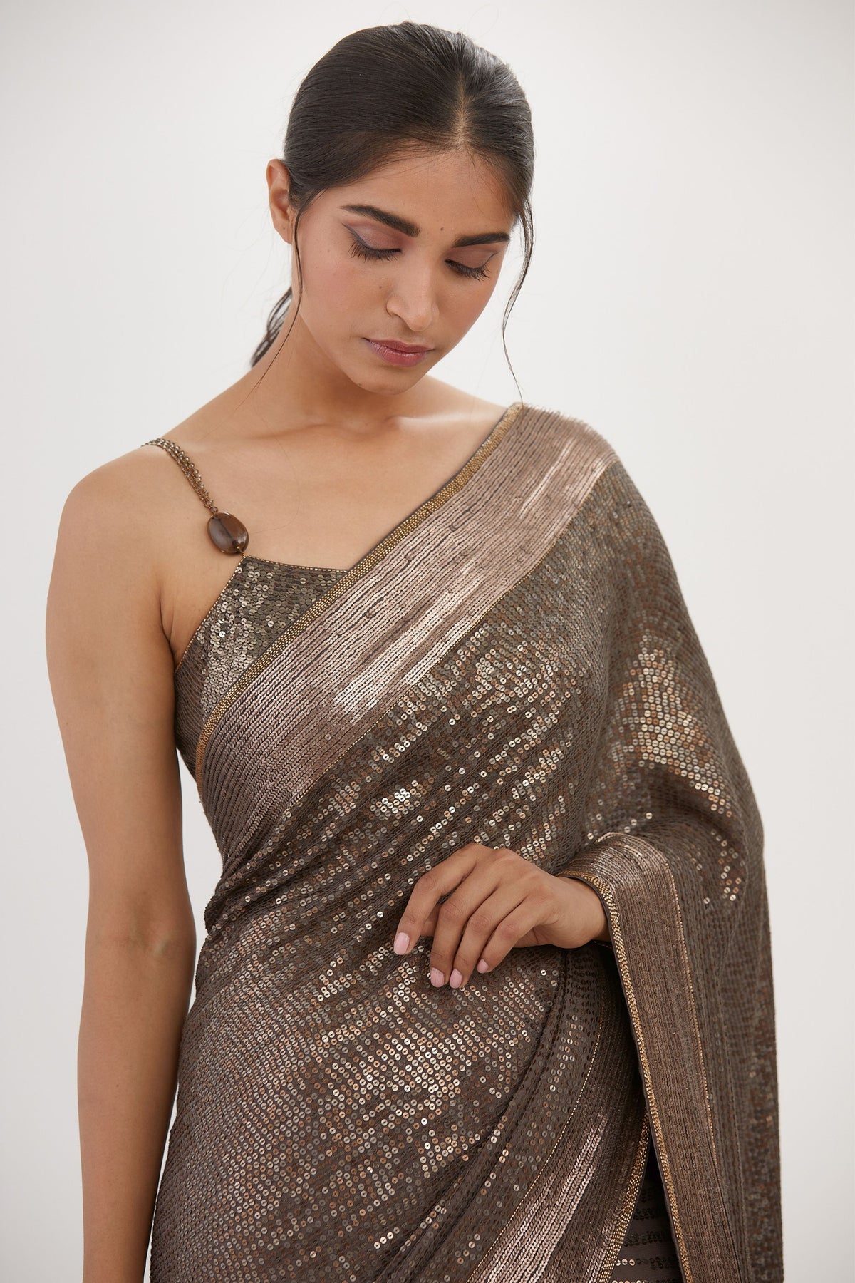 Charcoal Sequin Mosaic Saree Set