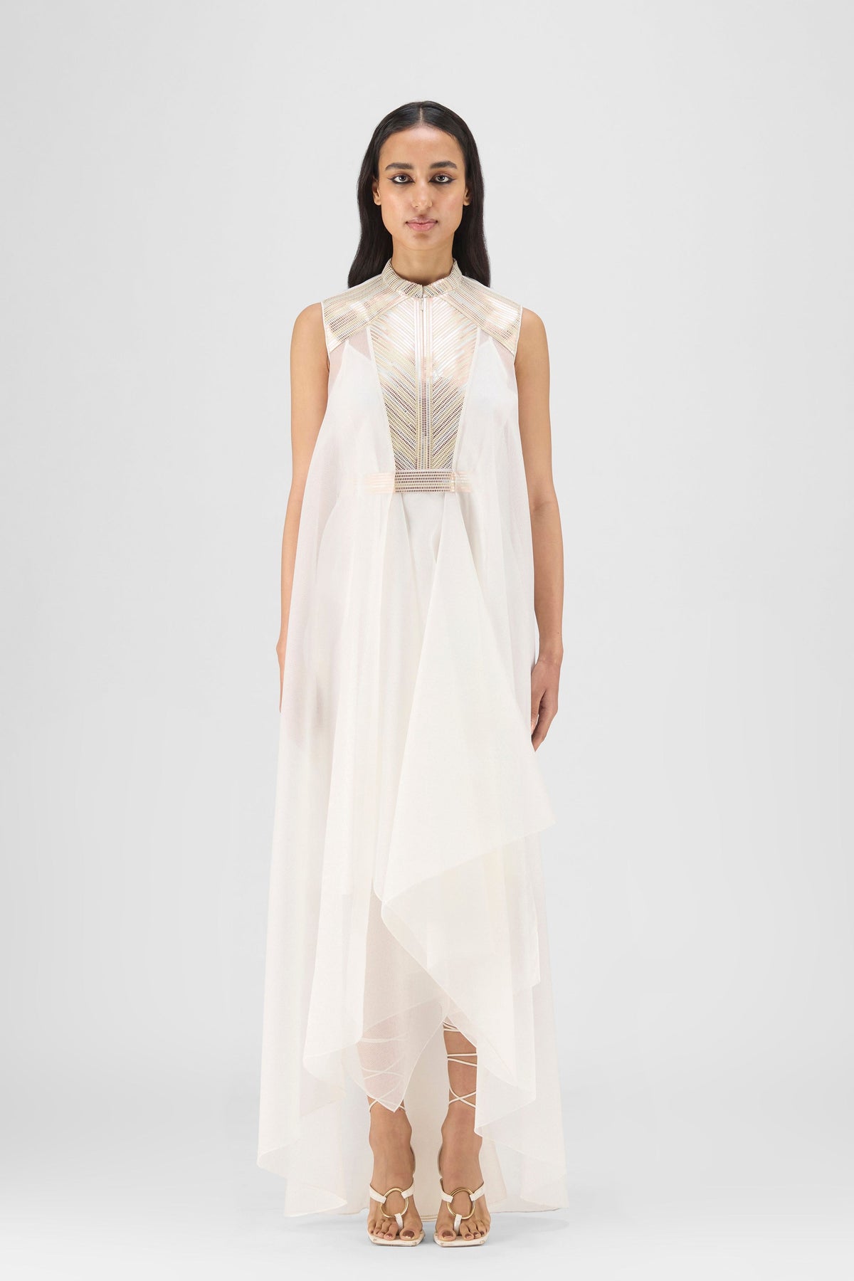 Pearl Metallic Paneled Gown