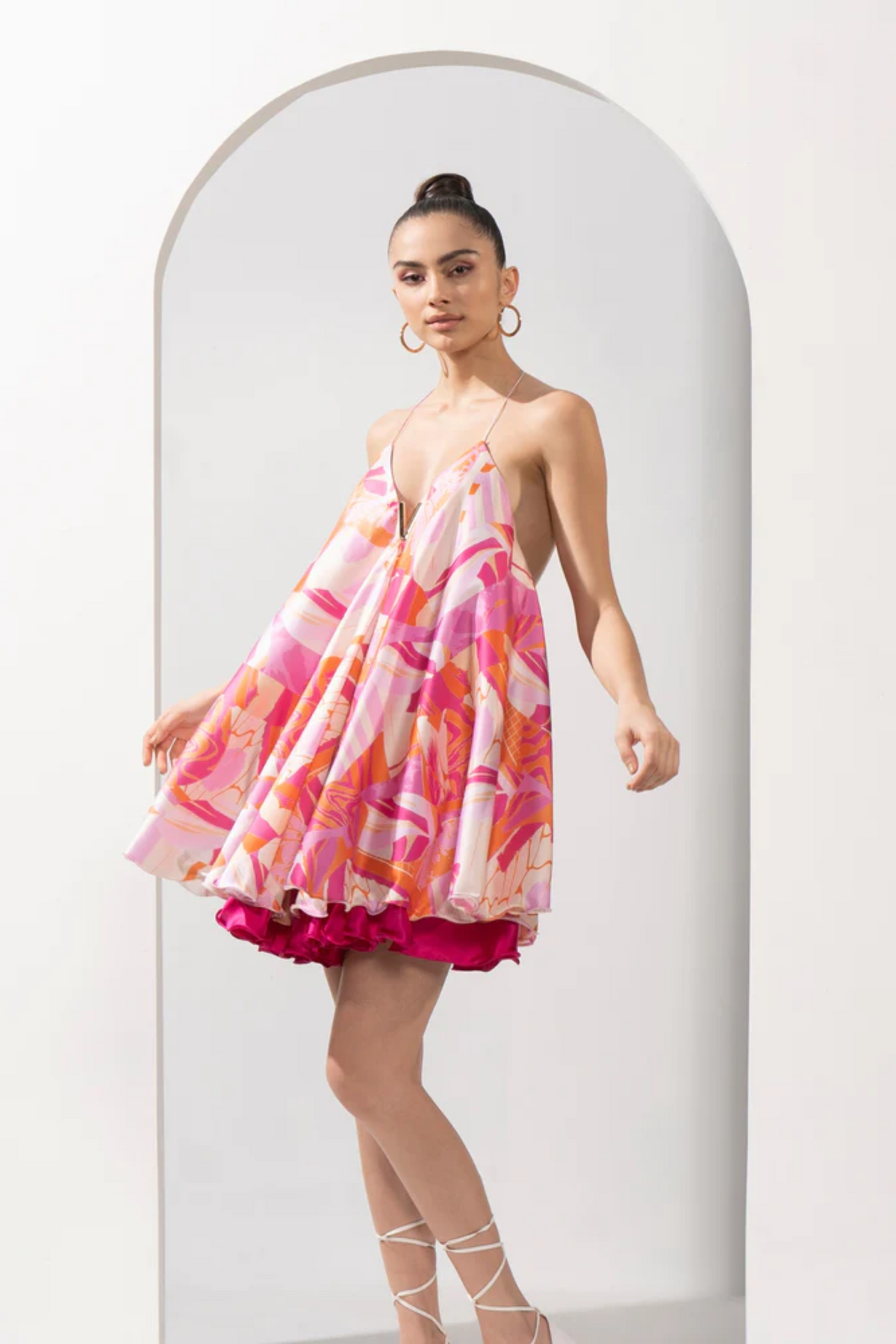 Pink Abstract Printed Short Dress