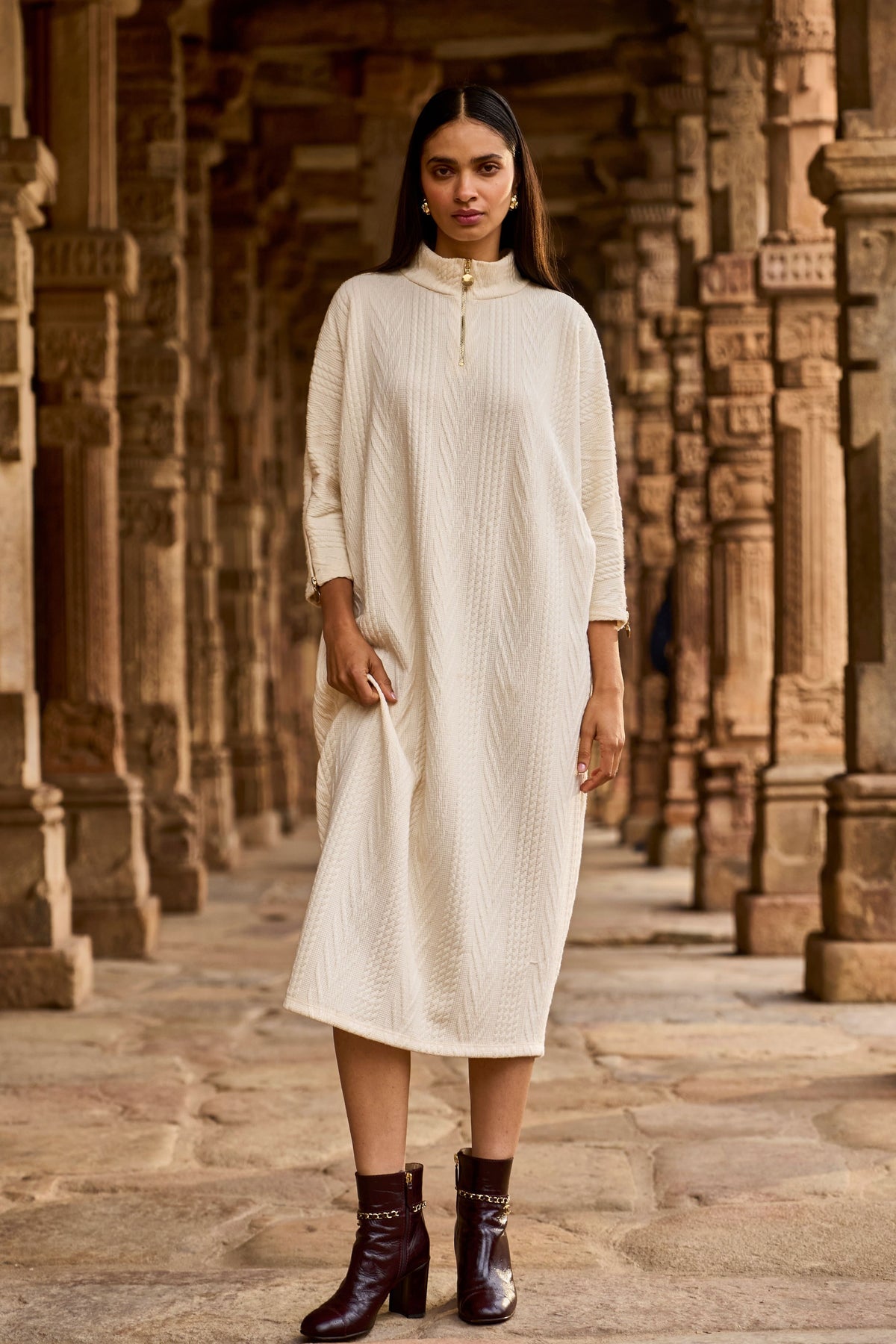 Ivory Knit Midi Dress