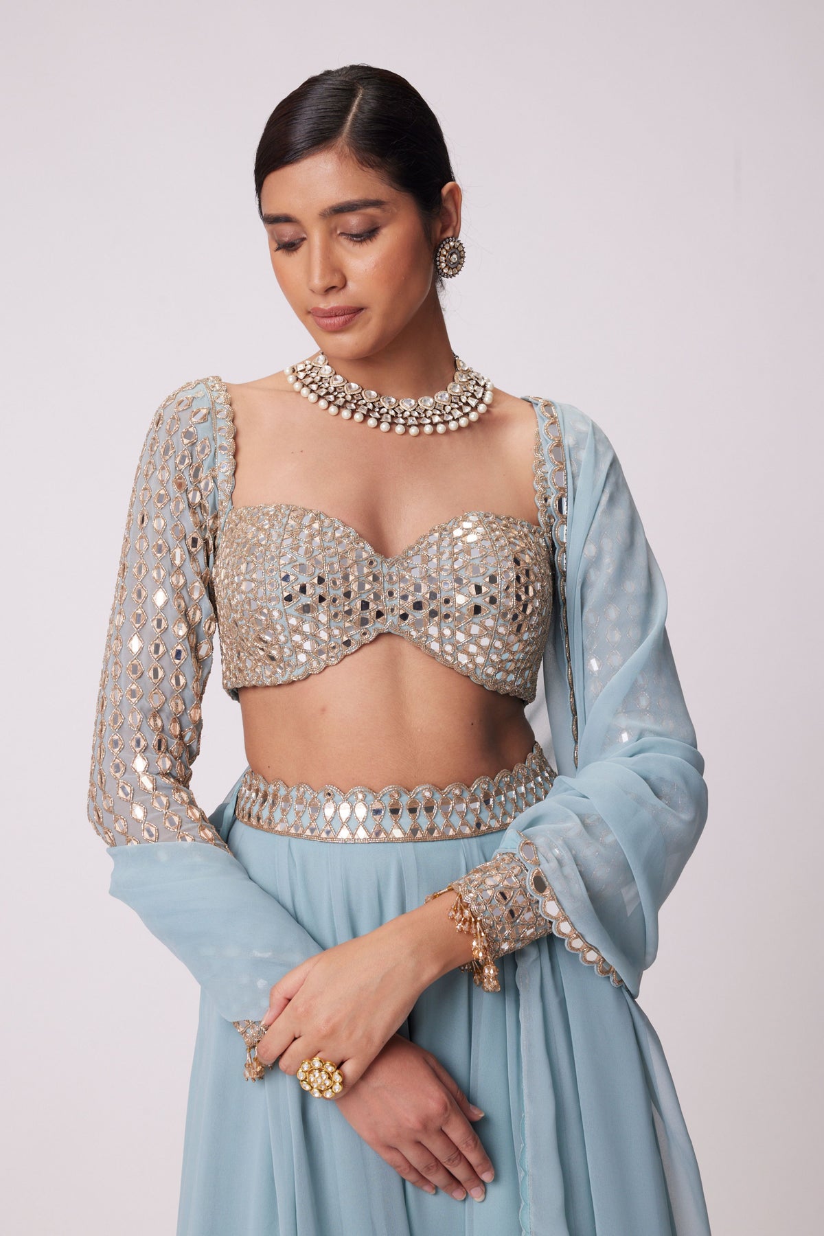 Powder Blue Lehenga Pants Set