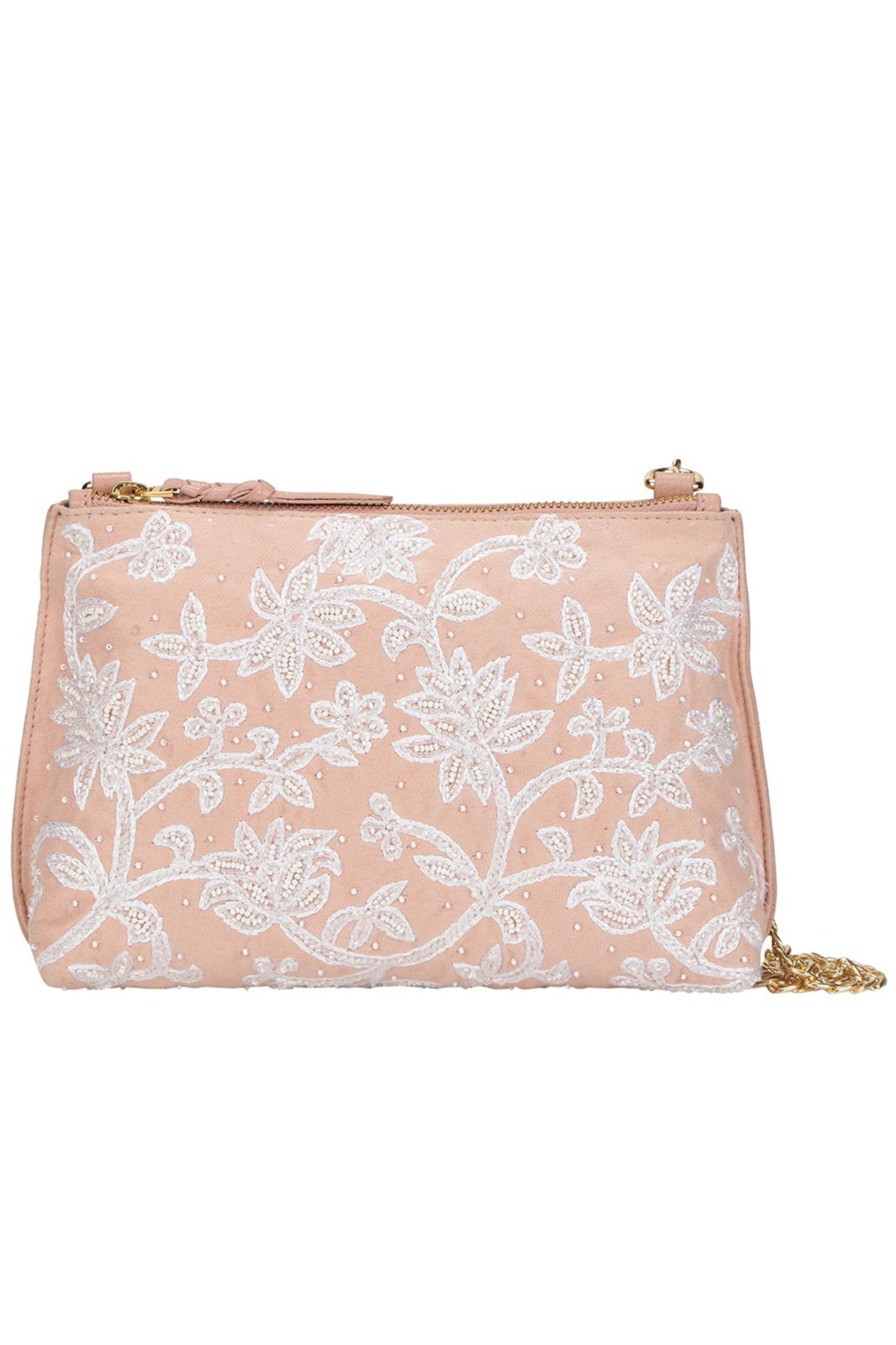 Carnation embroidered peach shoulder bag