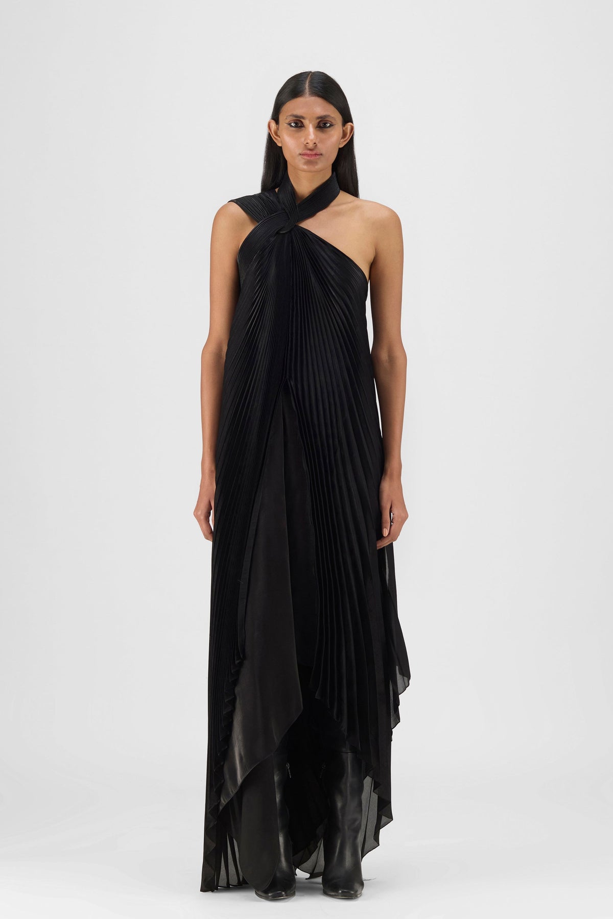 Pleated Fluid Gown in Black