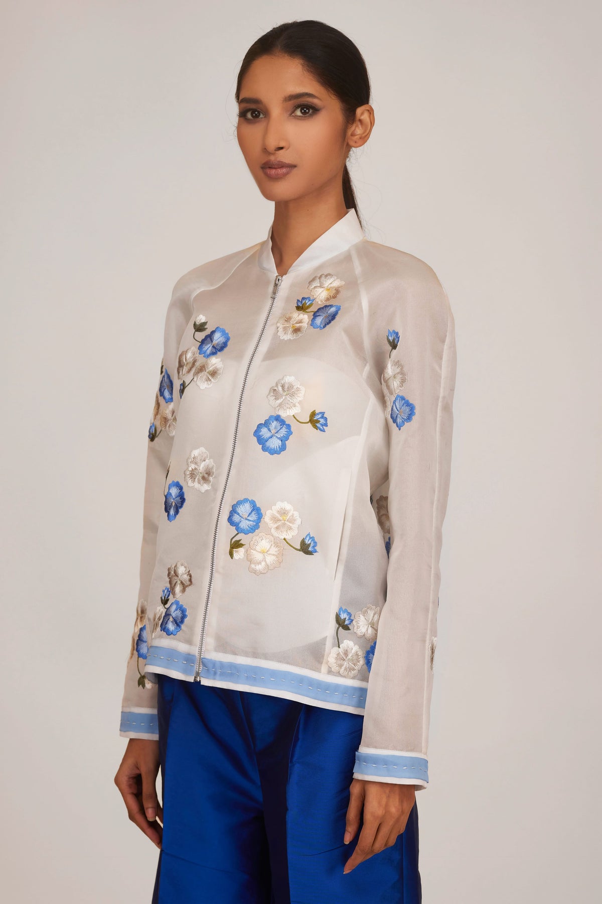 Floral Embroidery Bomber Jacket