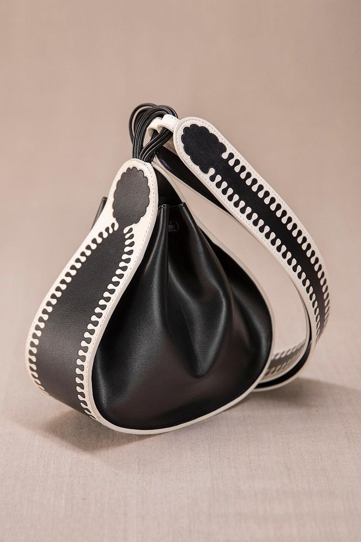 Black and ivory nusrat bucket bag