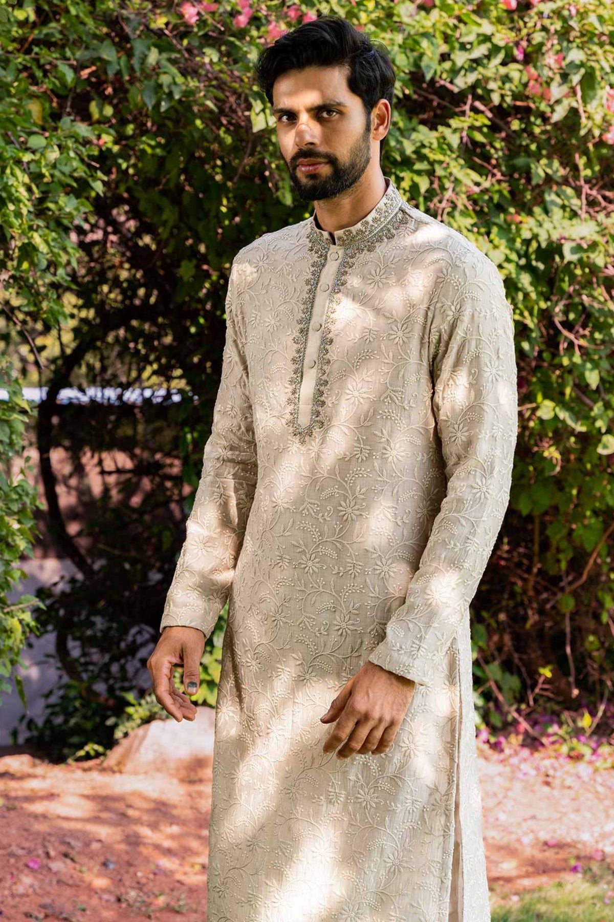 Beige Chicancari Kurta Set