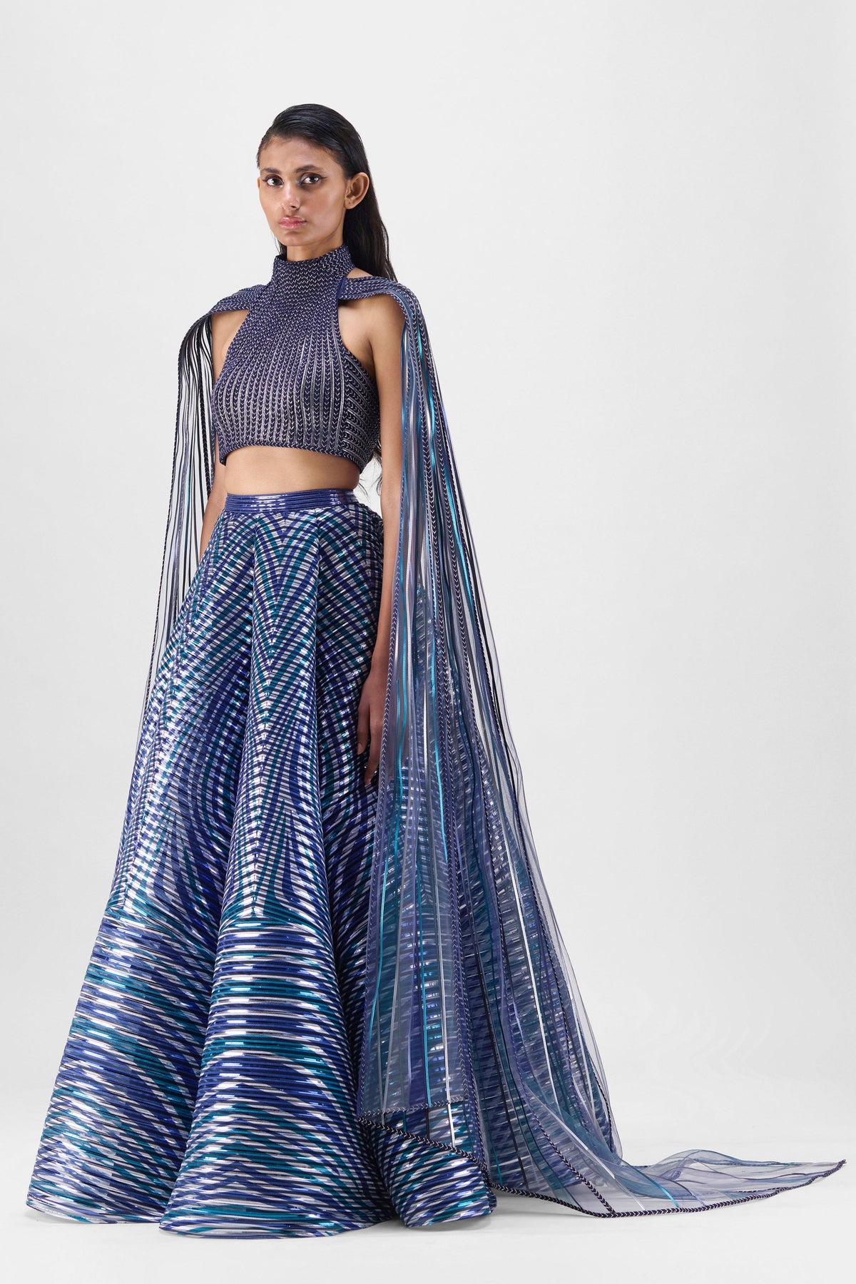 Metallic Lehenga With Braided Halter