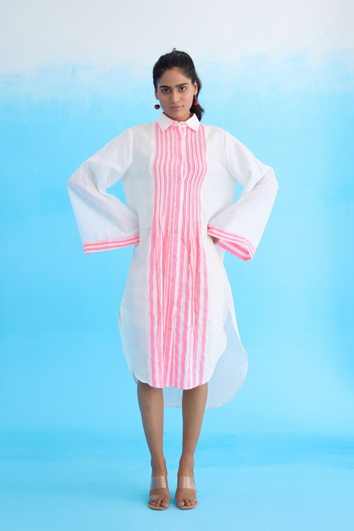 White Candy Stripes Shirt Dress