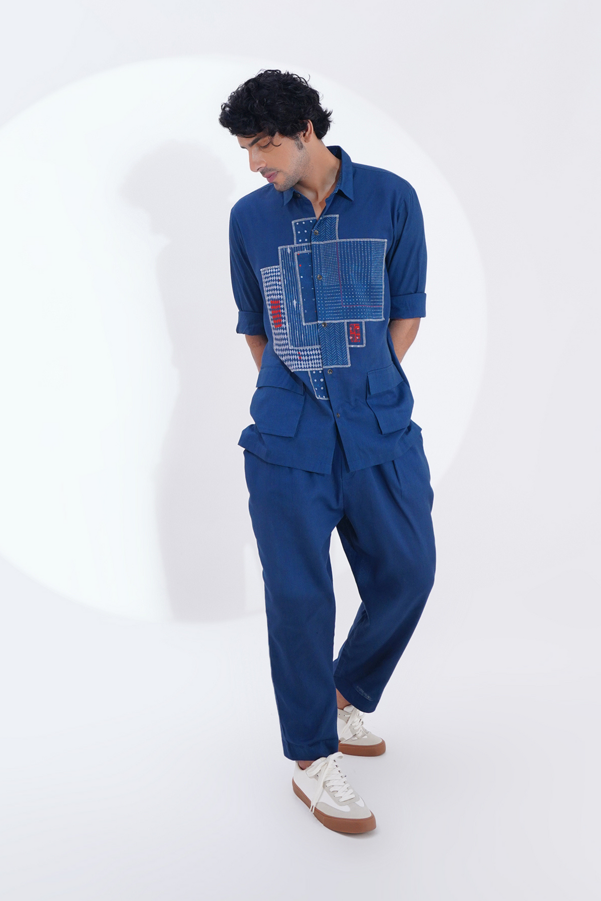 Indigo Pojagi Patch Work Shirt Set