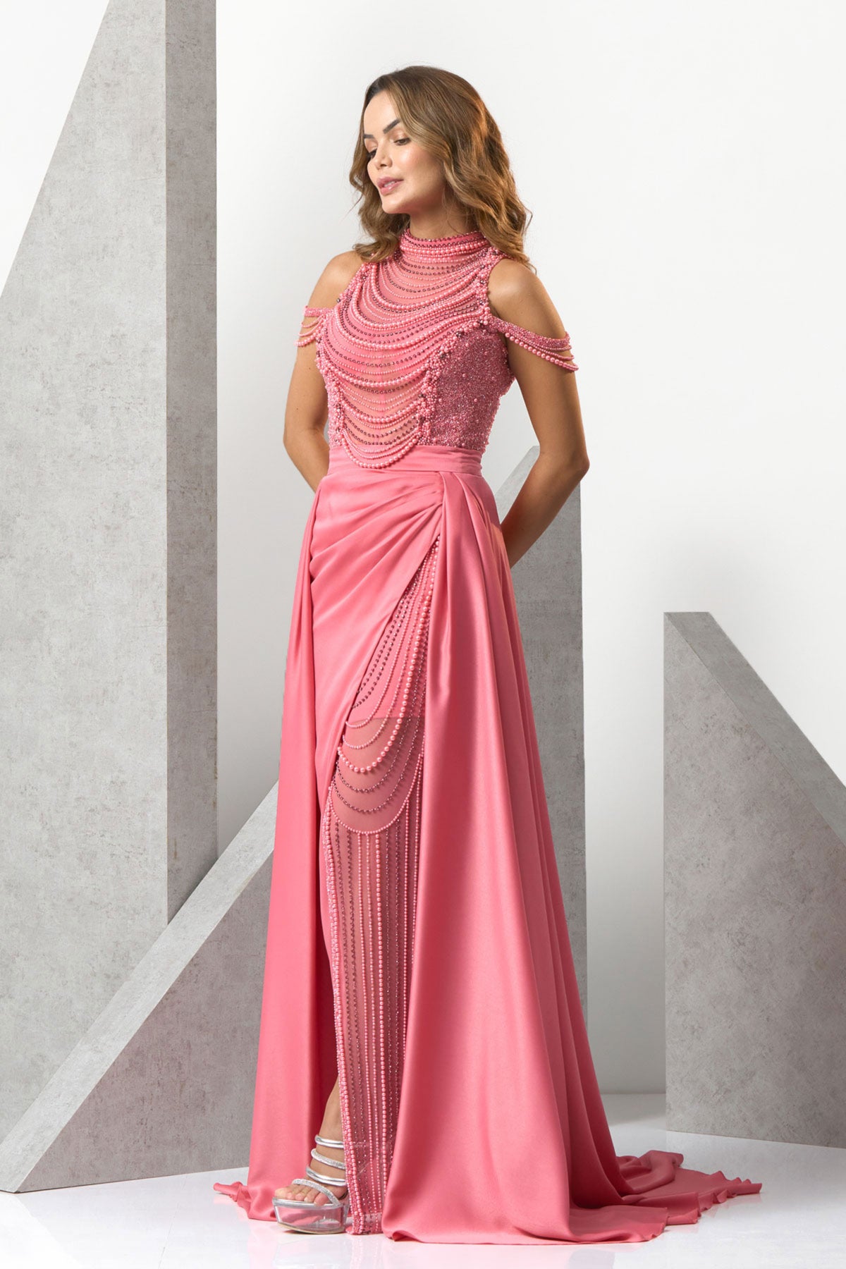 Pink Pearl Princess Evening Gown