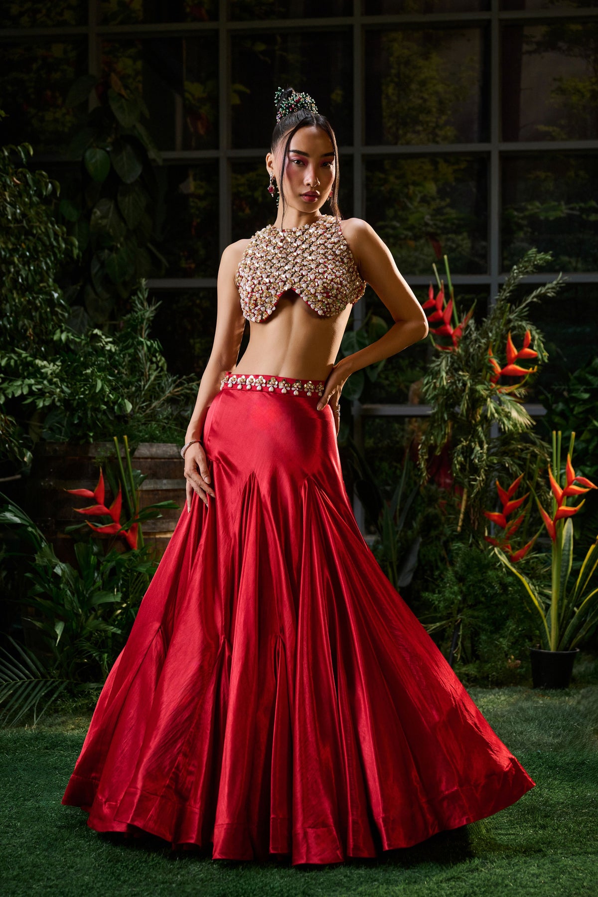 Red Modern Twist Lehenga