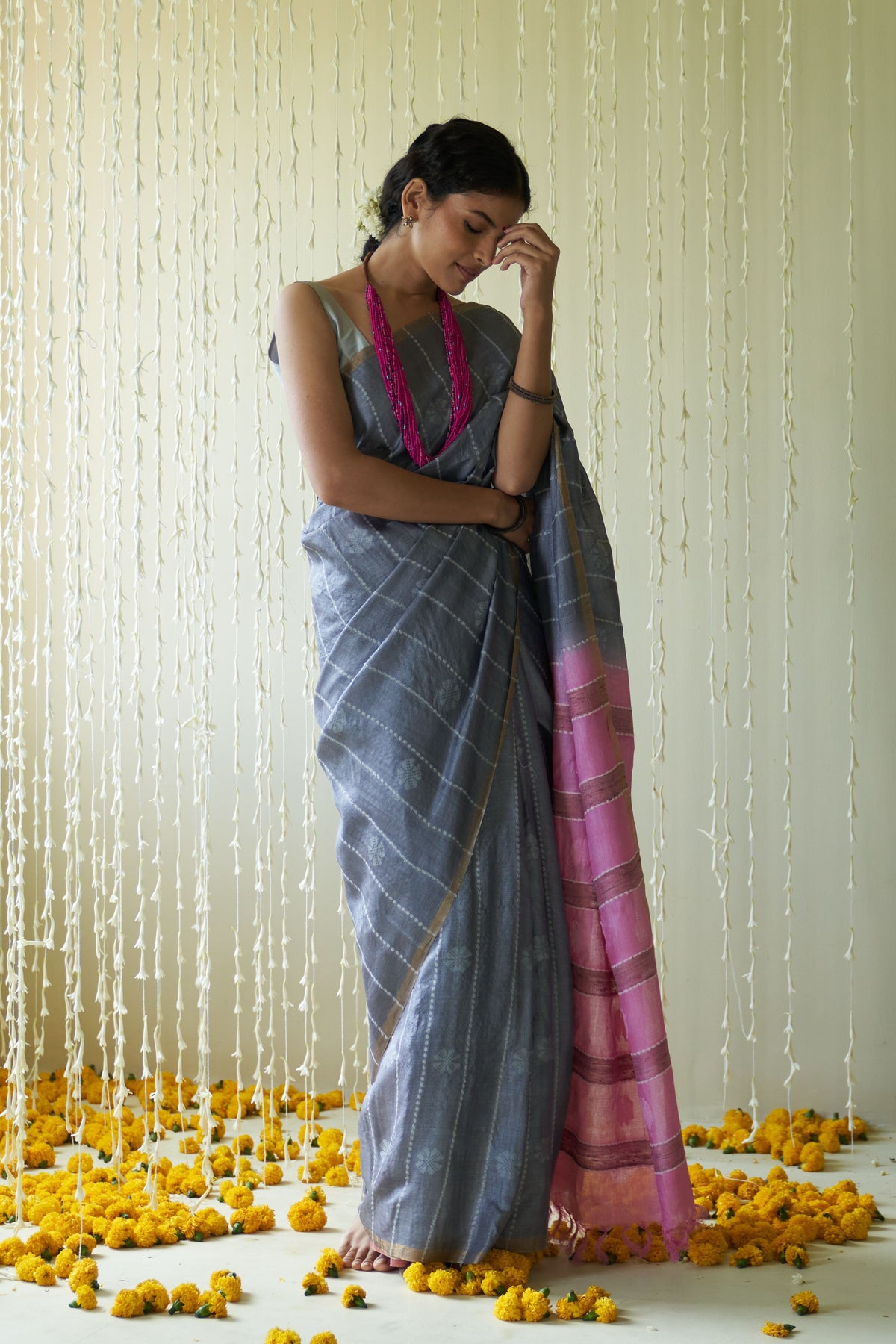 Zeenat Grey &amp; Pink Saree