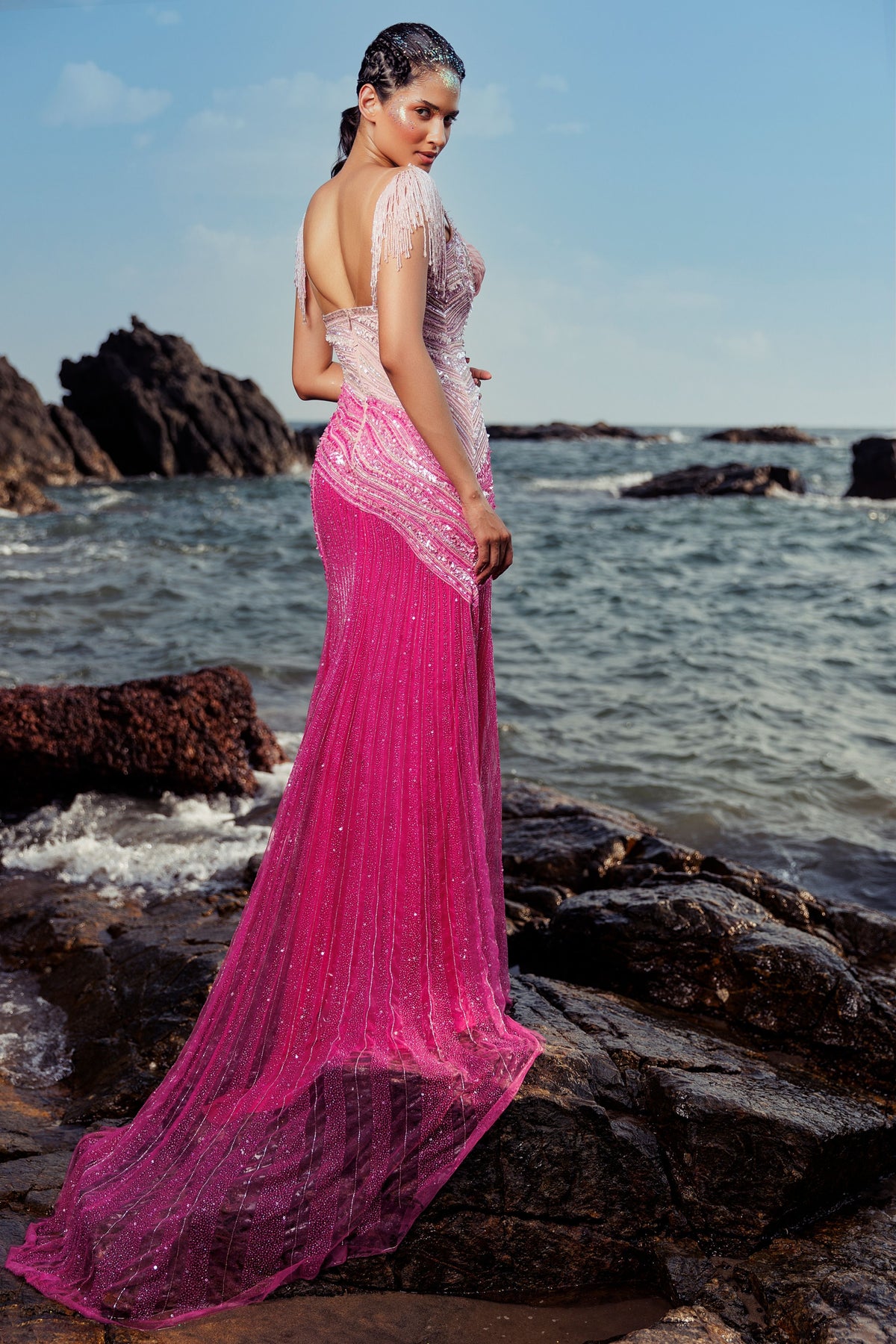 Pink Ombre Gown with Swaroski crystals