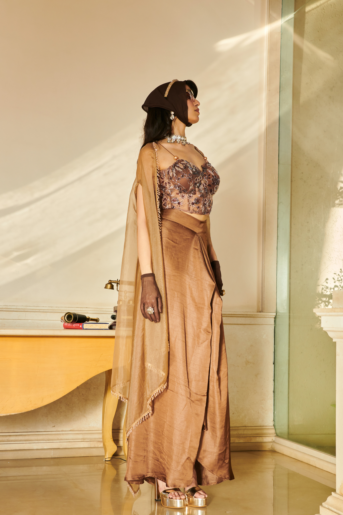 Brown Corset Sarong And Cape