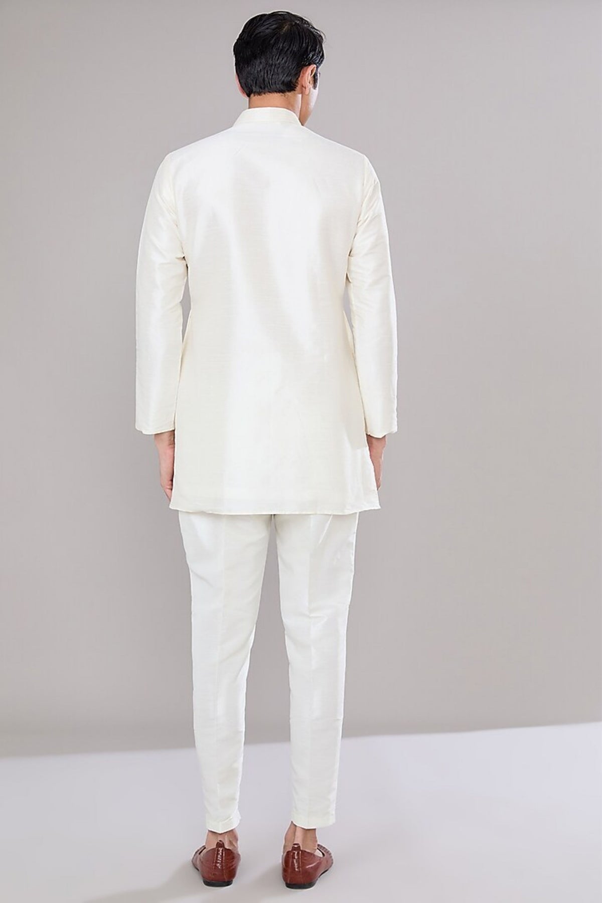 Off White Embroidered Short-jacket Set