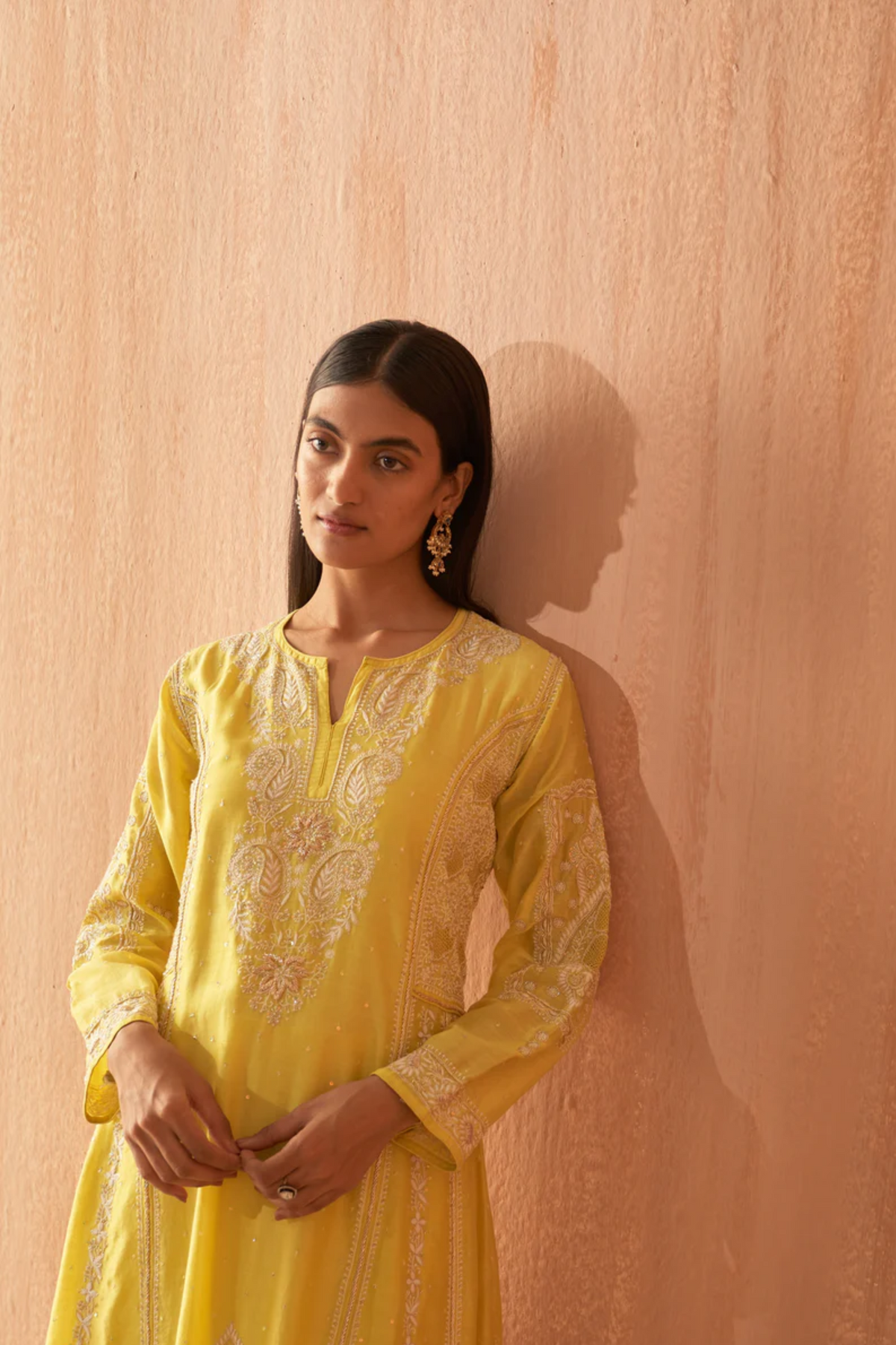 Yellow Chanderi Zardozi Anarkali Set