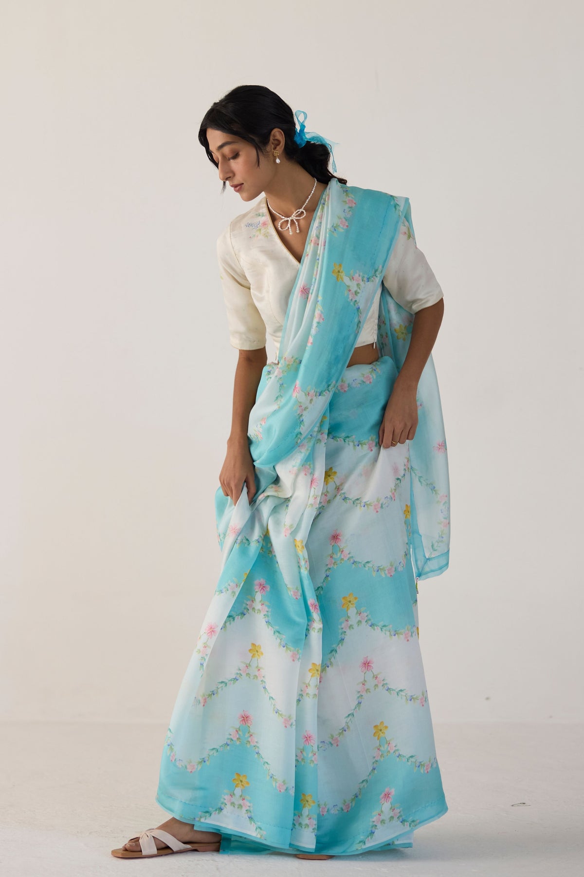 Blue Gulmarg Mulberry Organza Silk Sari