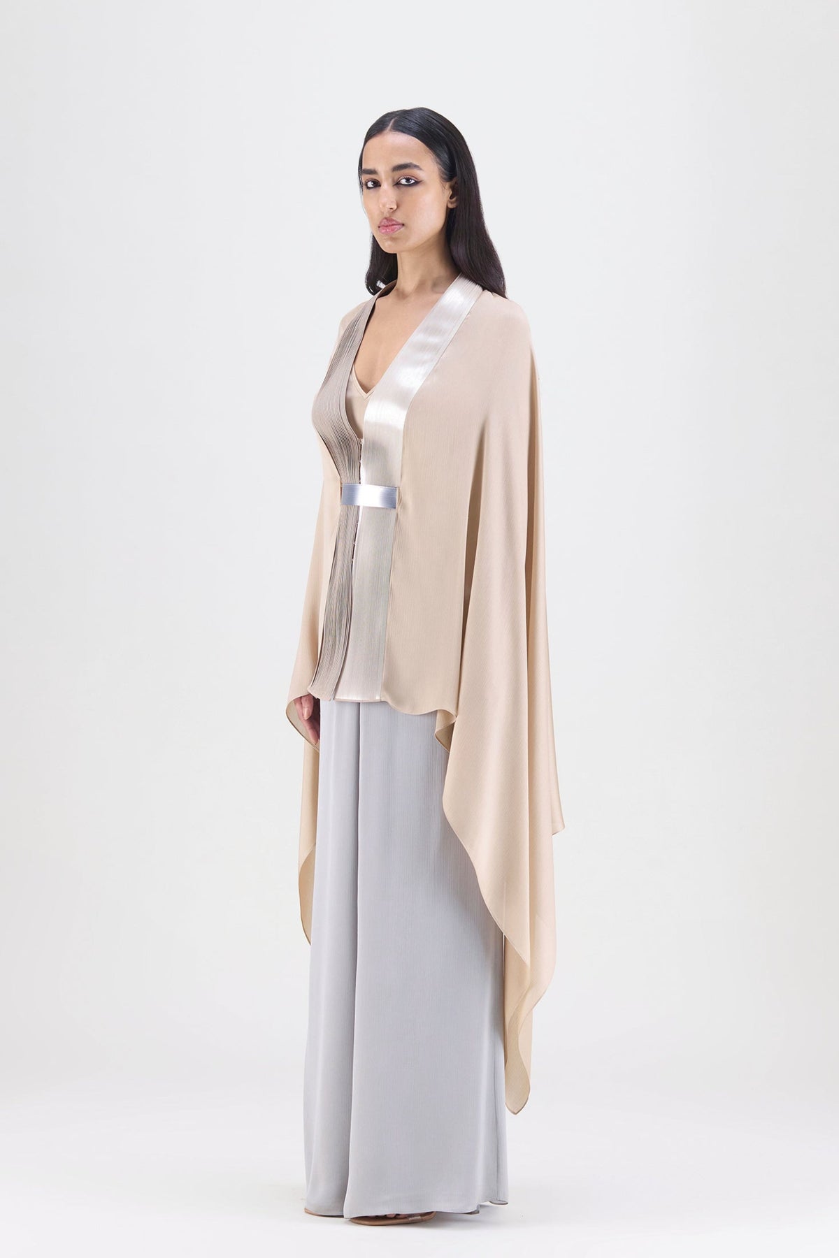 Sand Metallic Sructured Cape Set