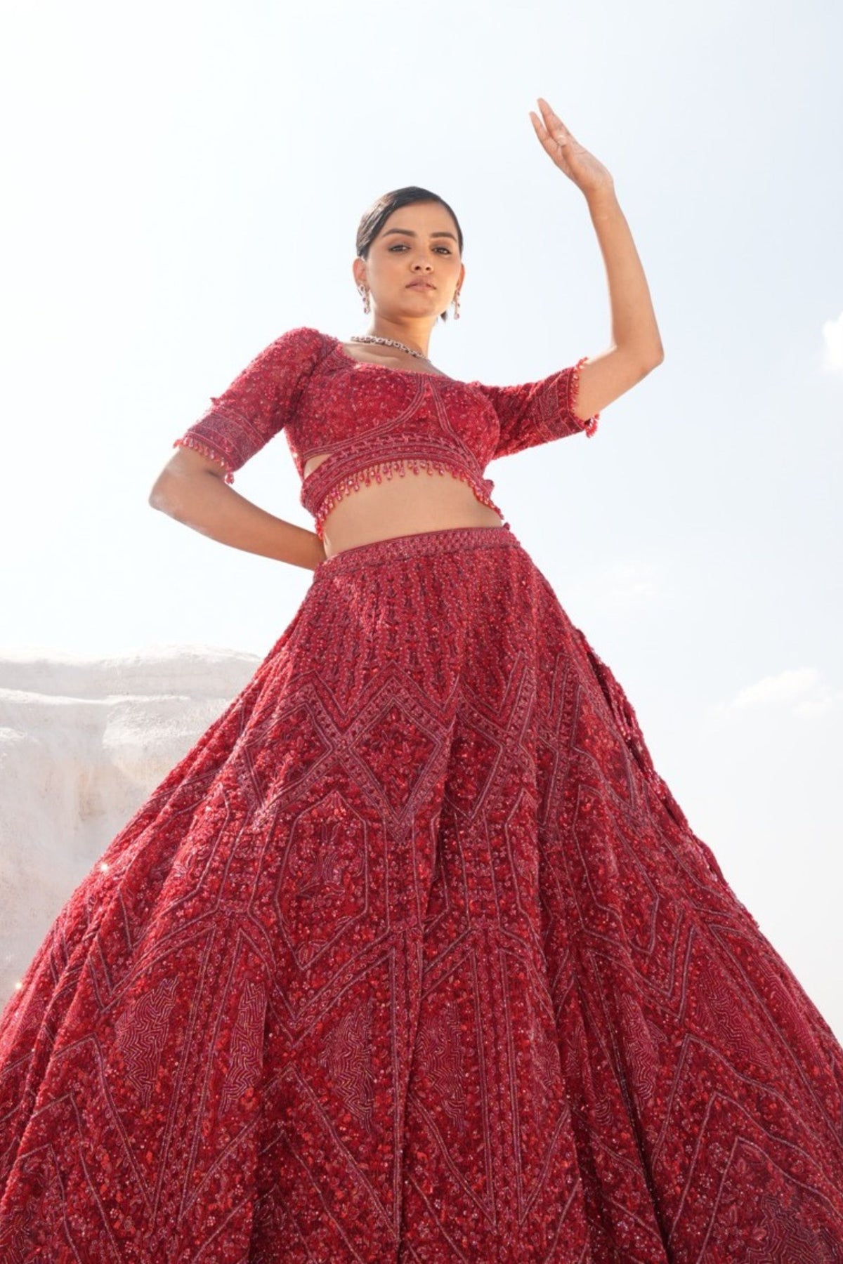 Red Embellished Lehenga Set