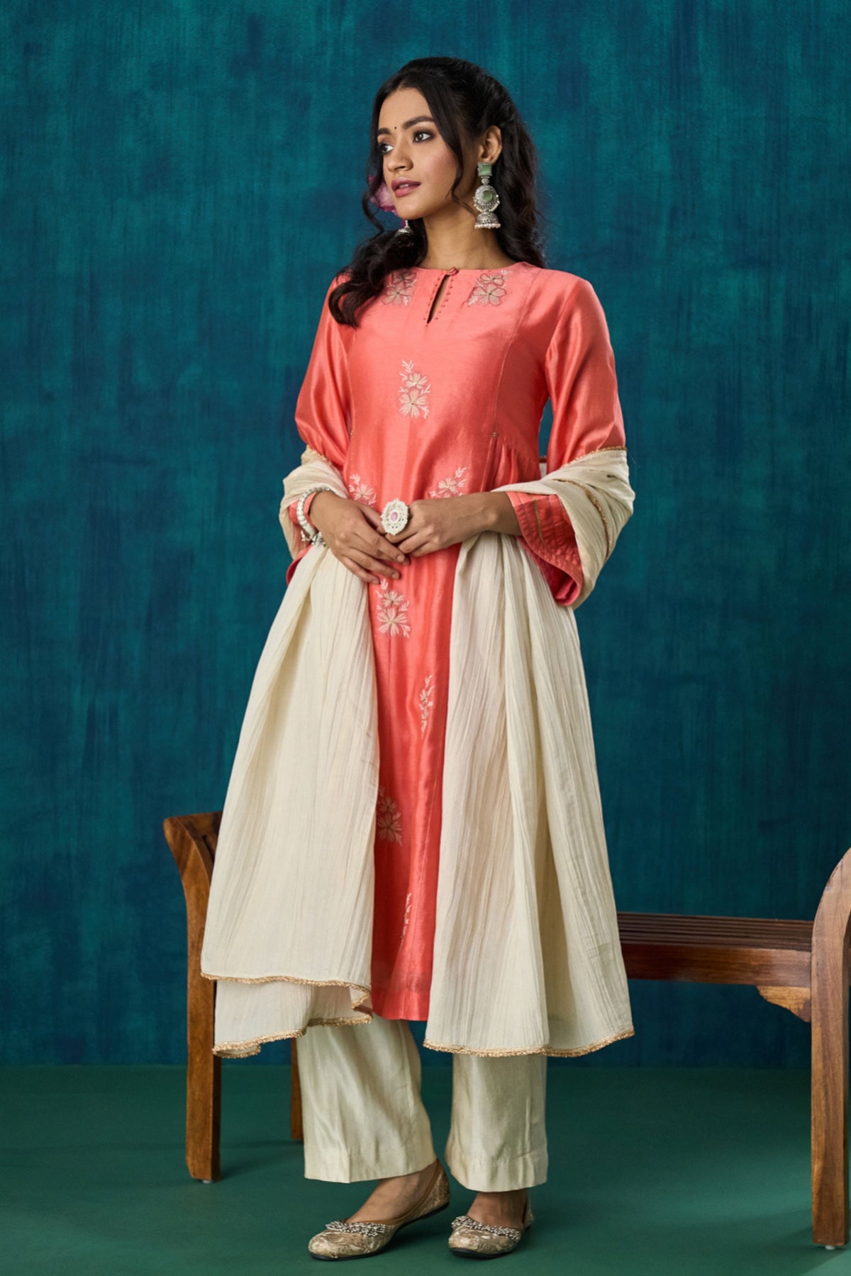 Peach Floral Urvi Kurta Sets