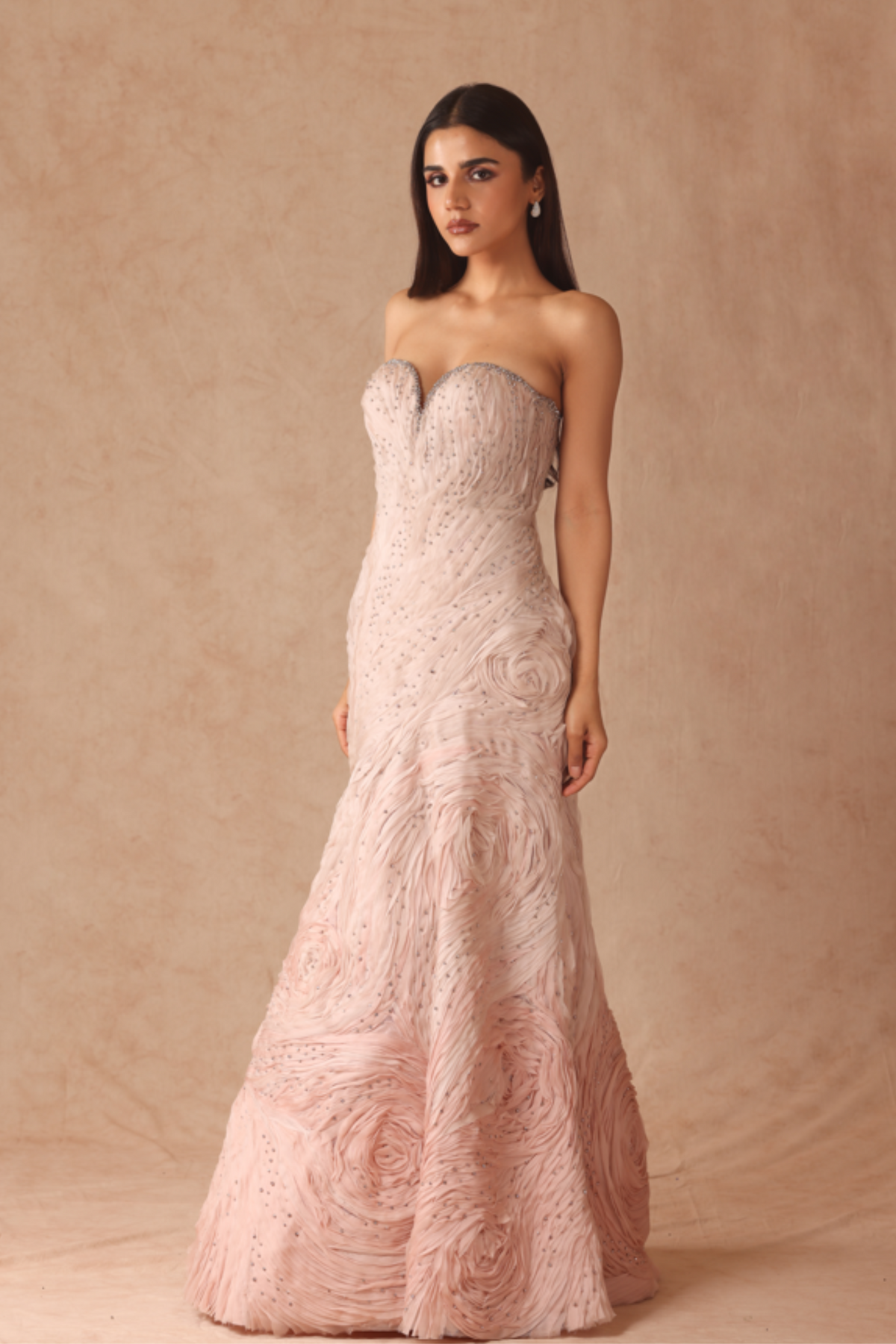 Ombre Textured Gown With 3d Flower Cape