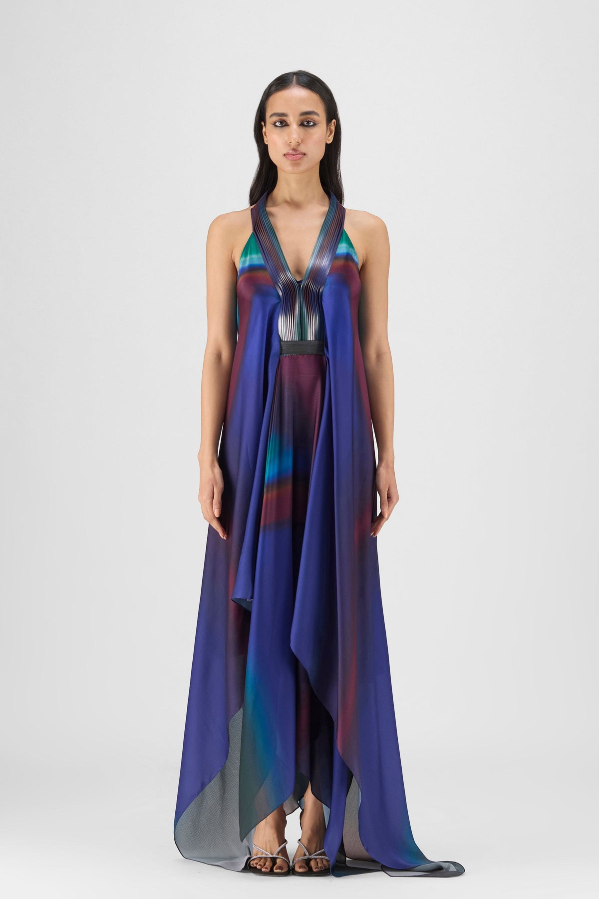 Pleated Watercolour Fluid Gown