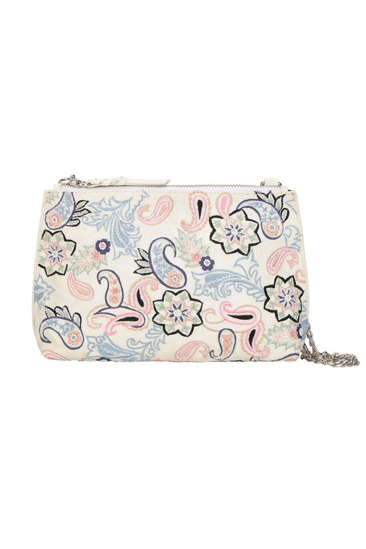 Carnation embroidered ivory shoulder bag