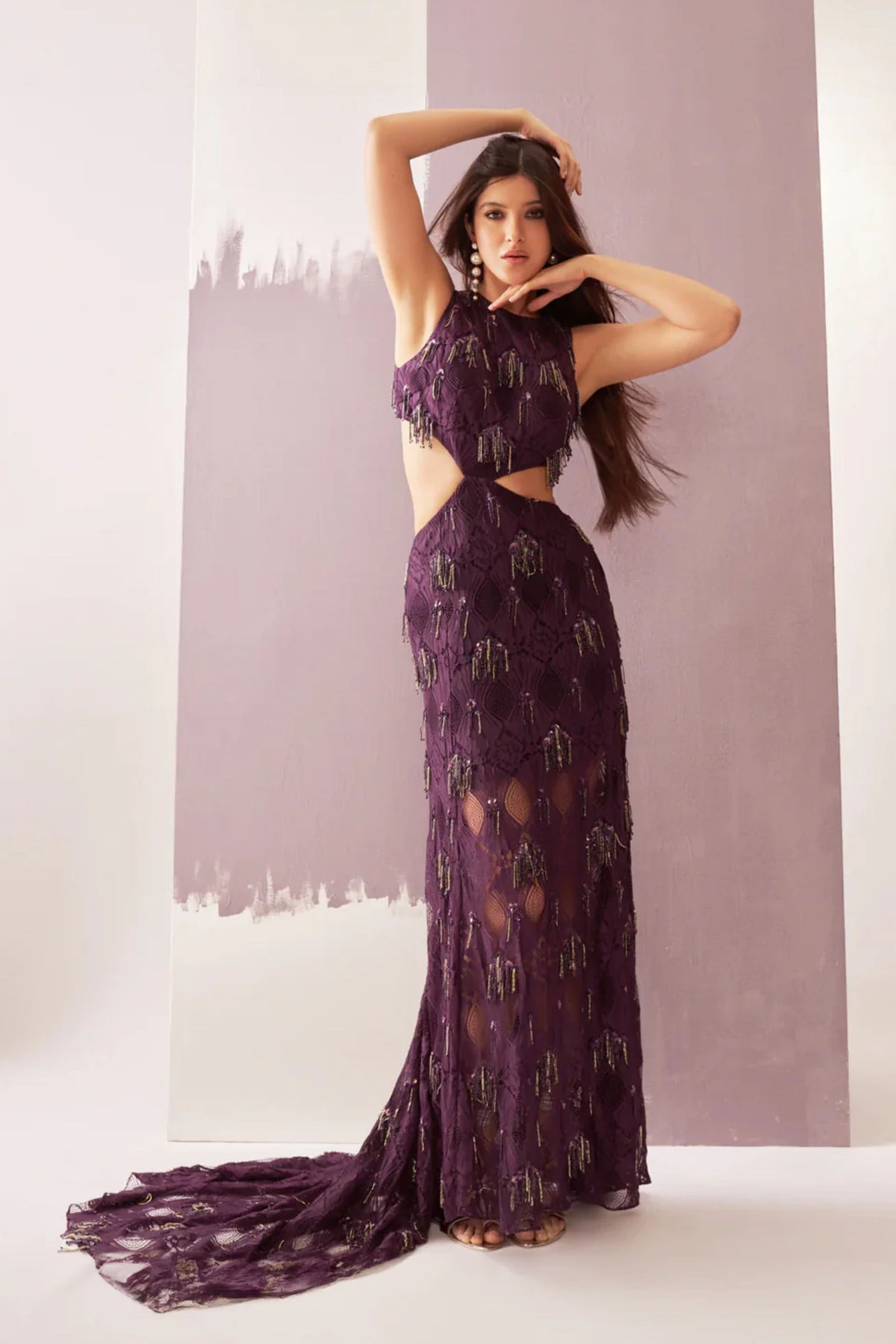 Deep Plum Hand Embroidere Dress