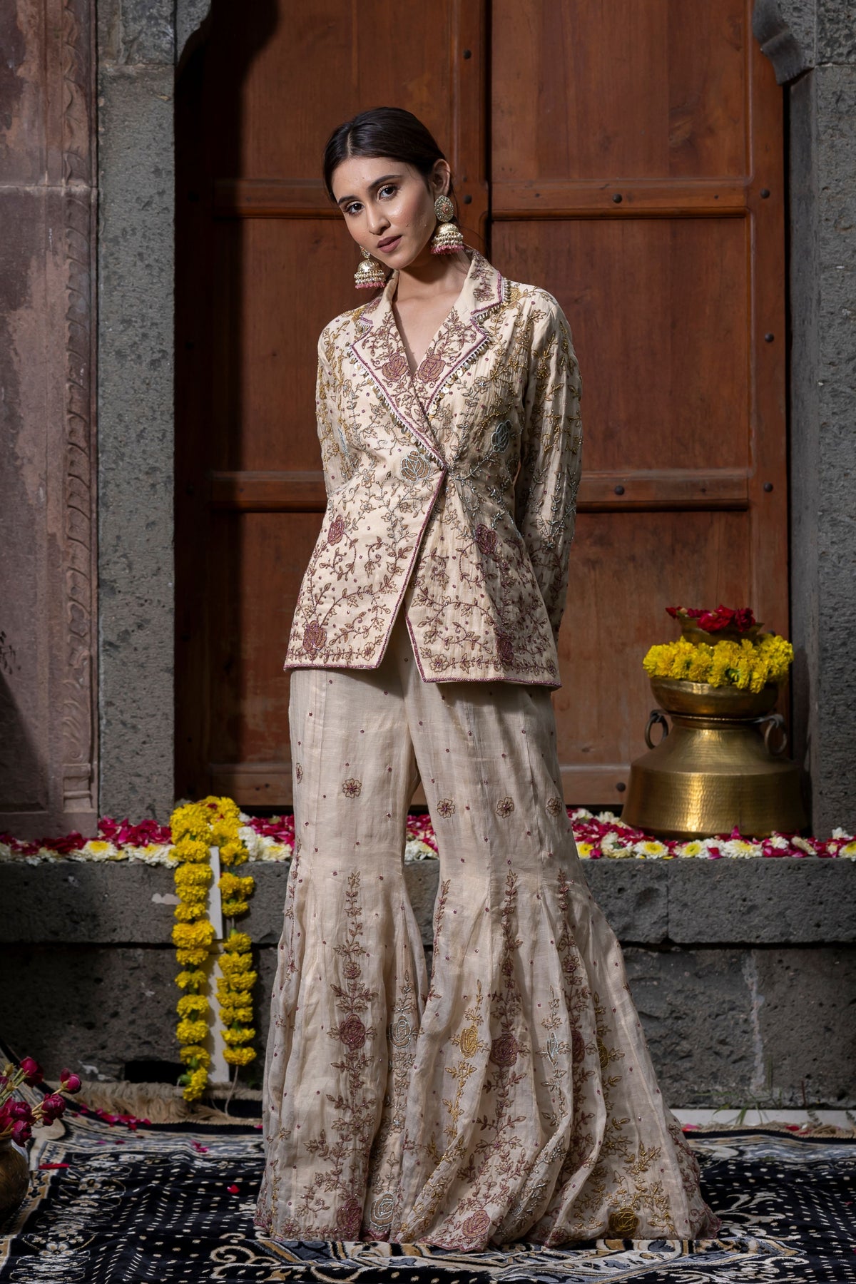 Beige Blazer Sharara Set