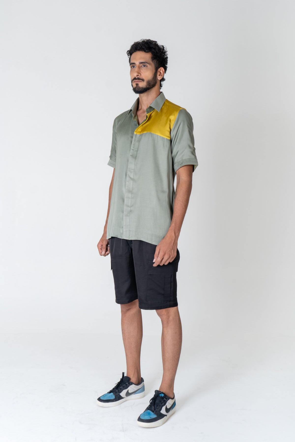 Green-yellow Color-blocked Shirt