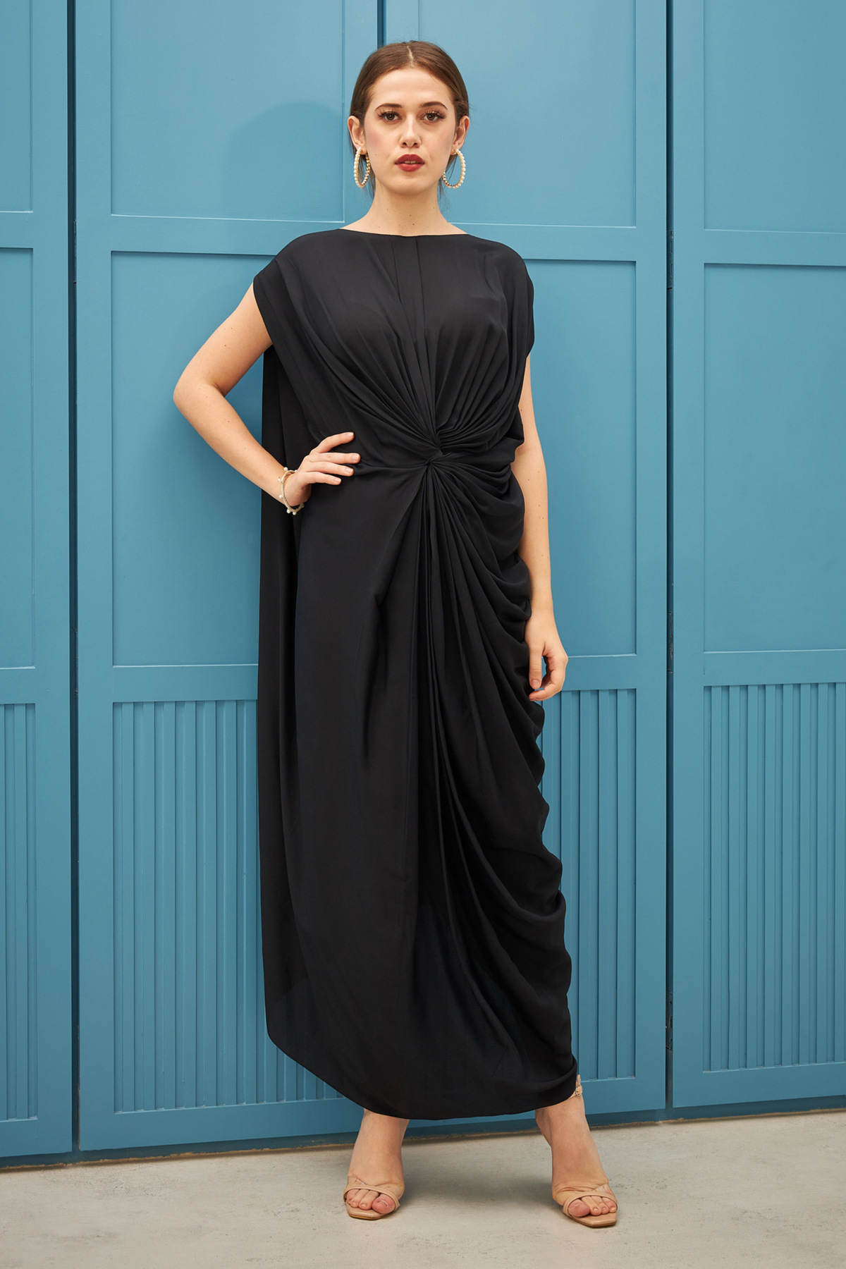 Black Twisted Drape Dress