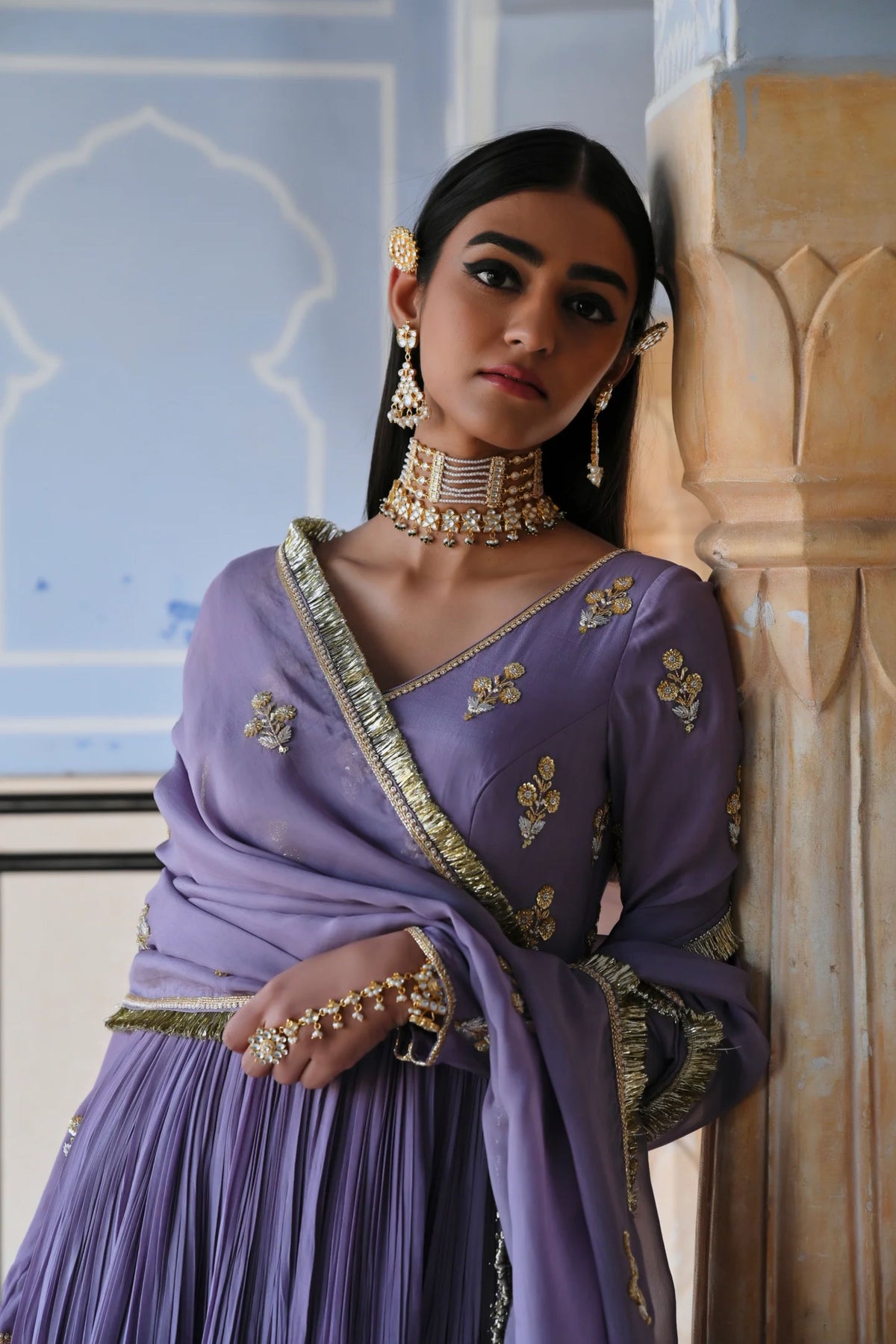 Lilac Embroidered Anarkali Set