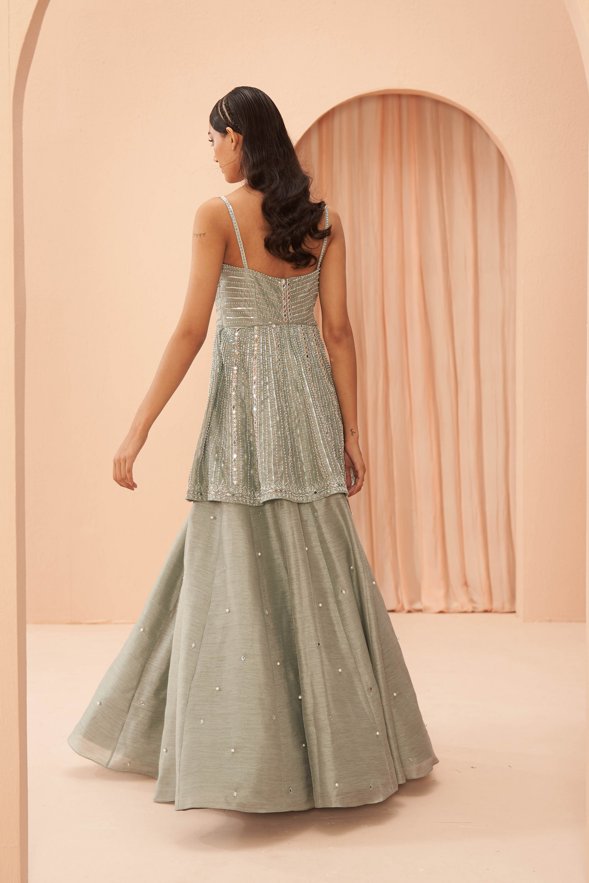 Mint Mirror Lehenga Set