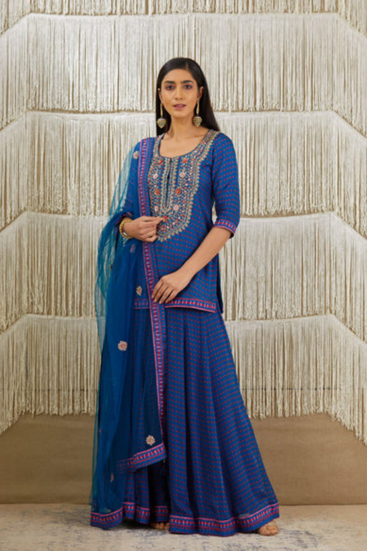 Blue zardozi embroidered sharara set