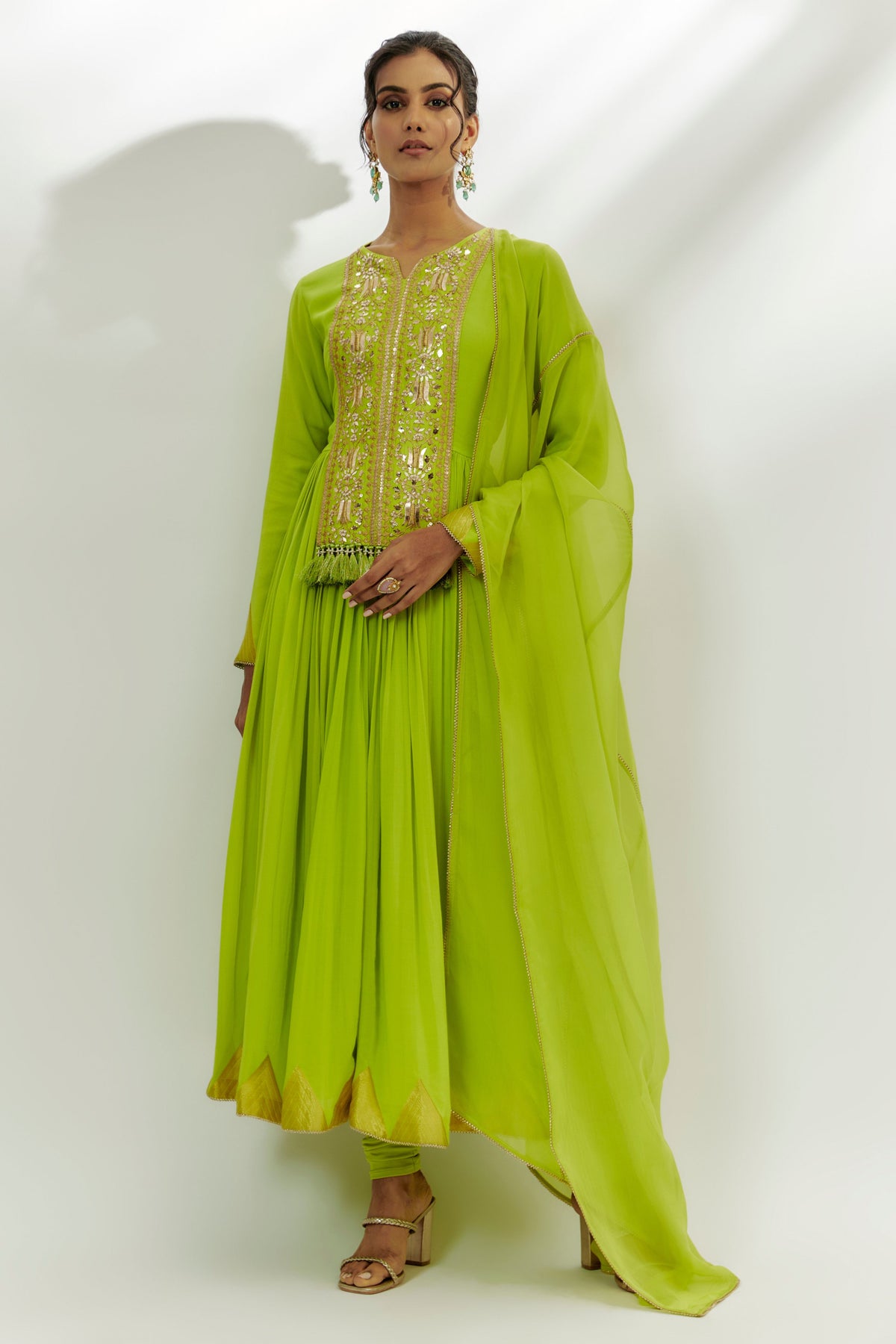 Lime Green Embroidered Anarkali Set