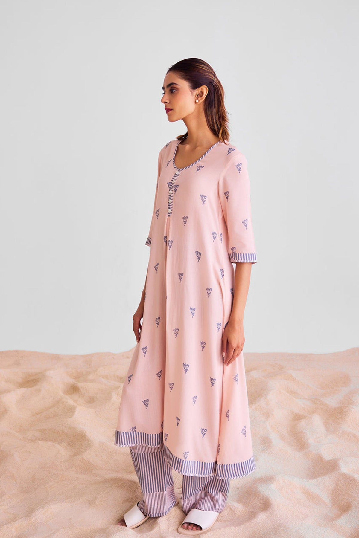 Peach Printed Kurta Set