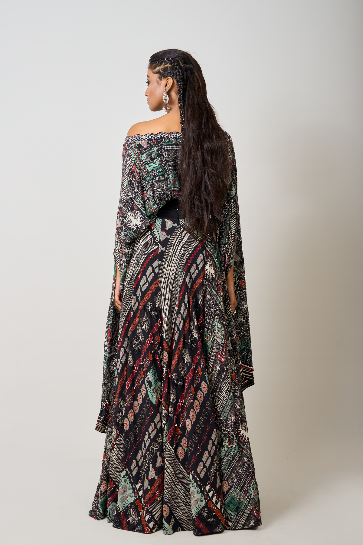 Printed Off-shoulder Top With Lehenga