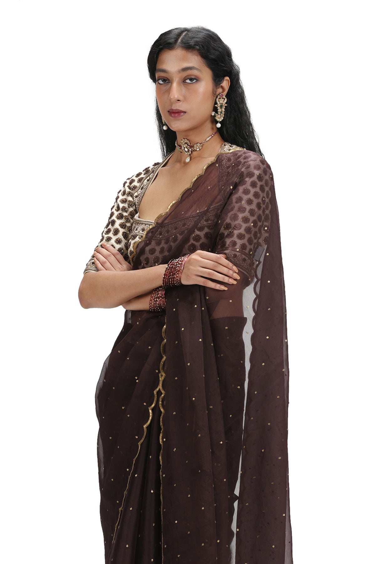 Dhyeya Brown Saree Set