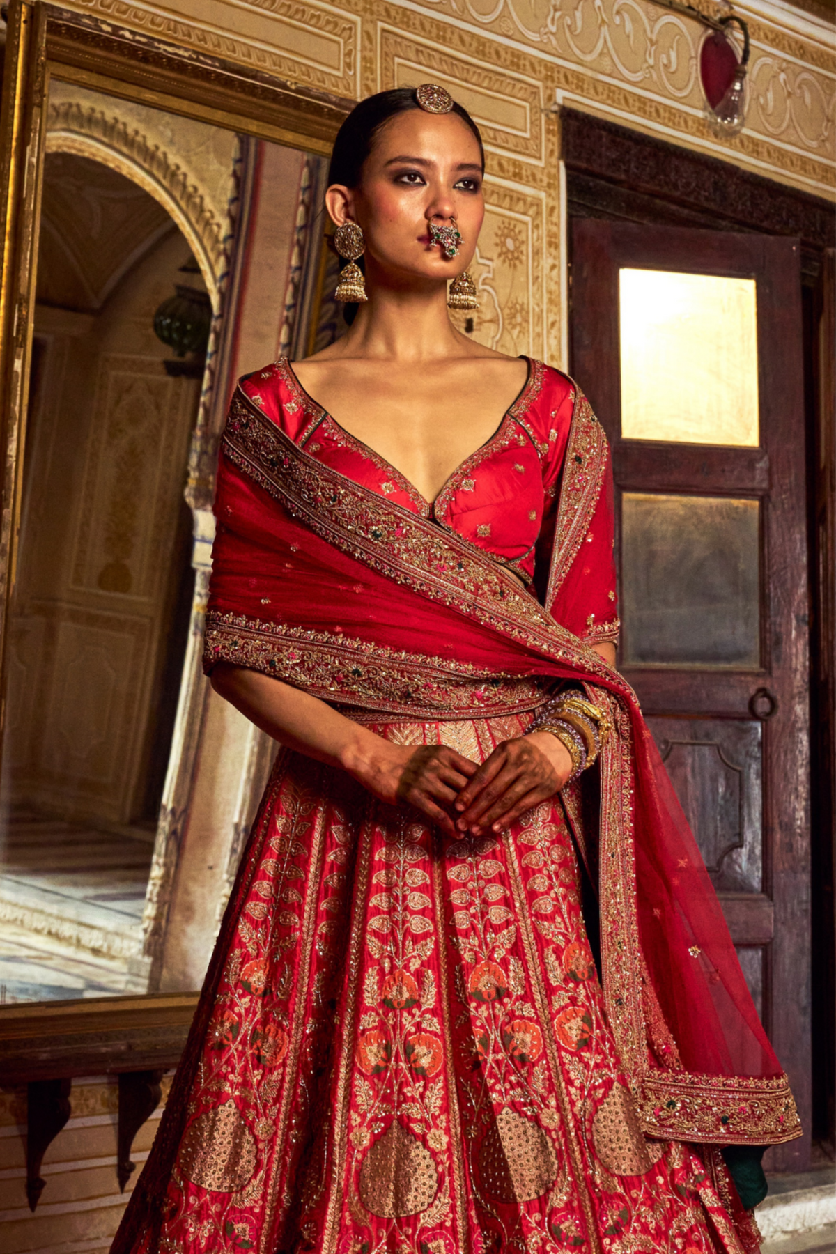 Red Banarsi Lehenga Set