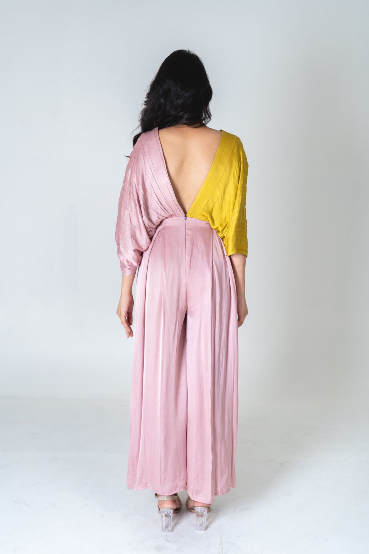 Pink-yellow Color-blocked Jumpsuit