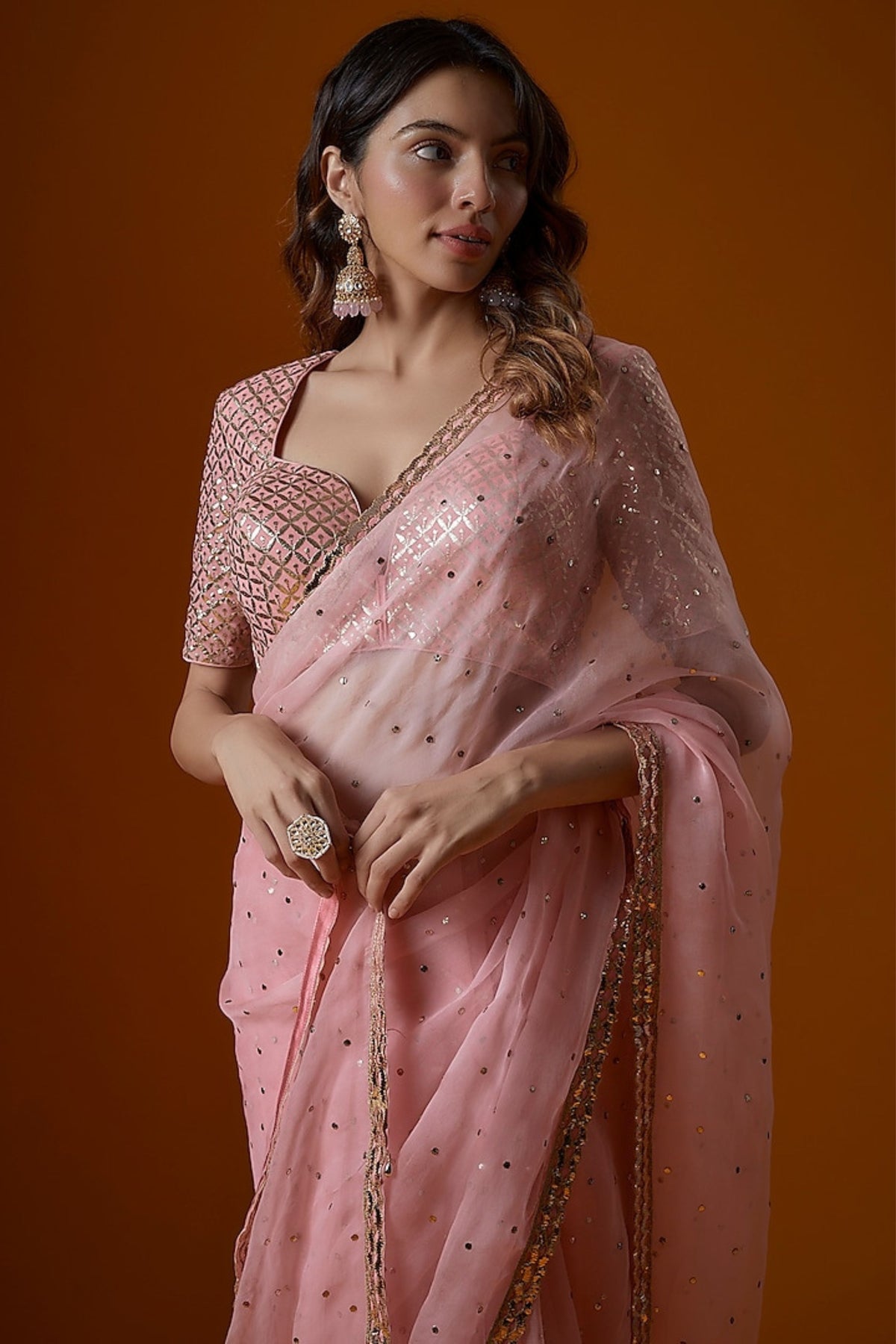 Light pink organza badla saree &amp; blouse