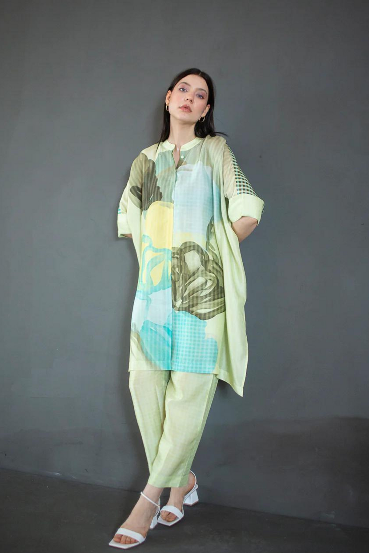 Green Floral Print Tunics Set