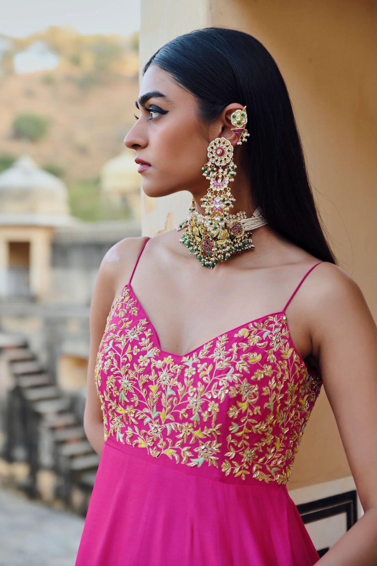 Hot Pink Embroidered Anarakali Set