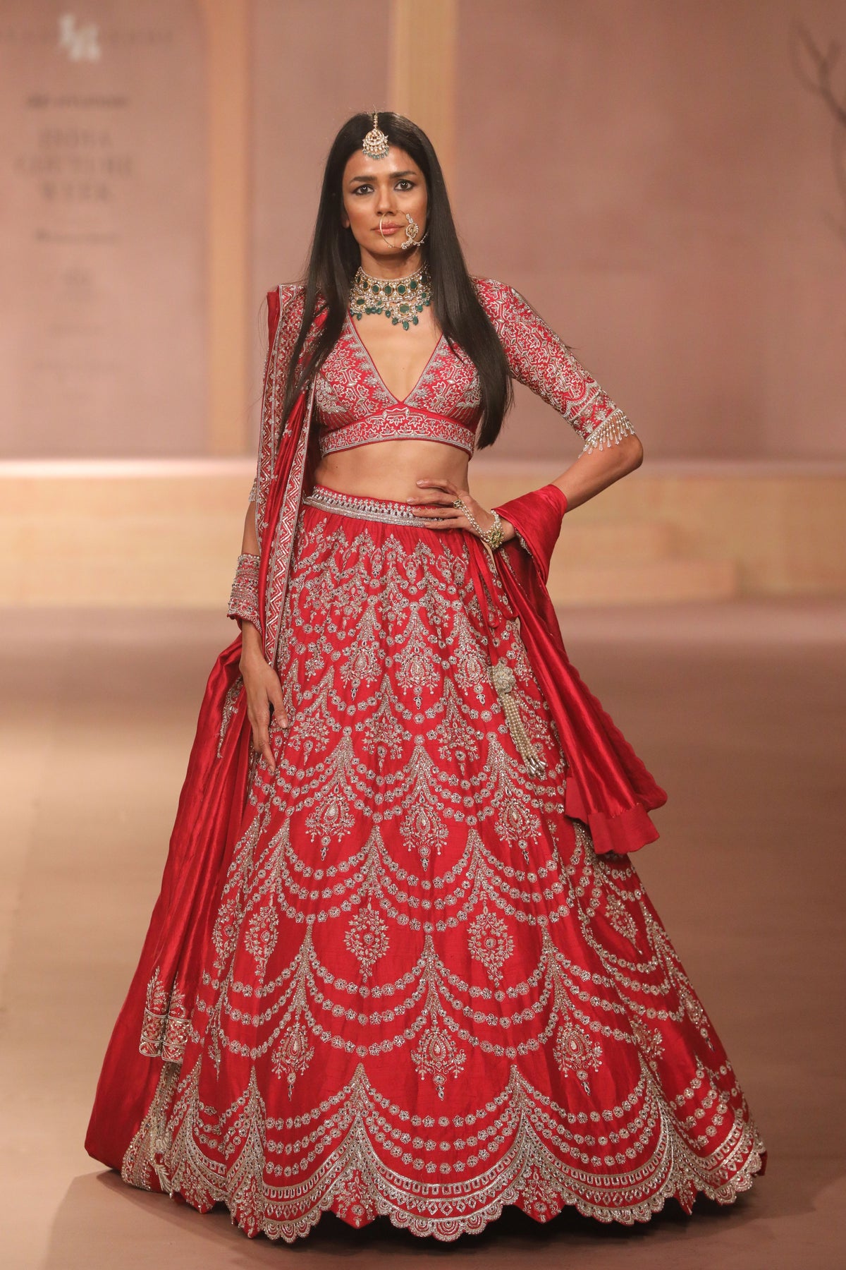 Red Embroidered Lehenga Set