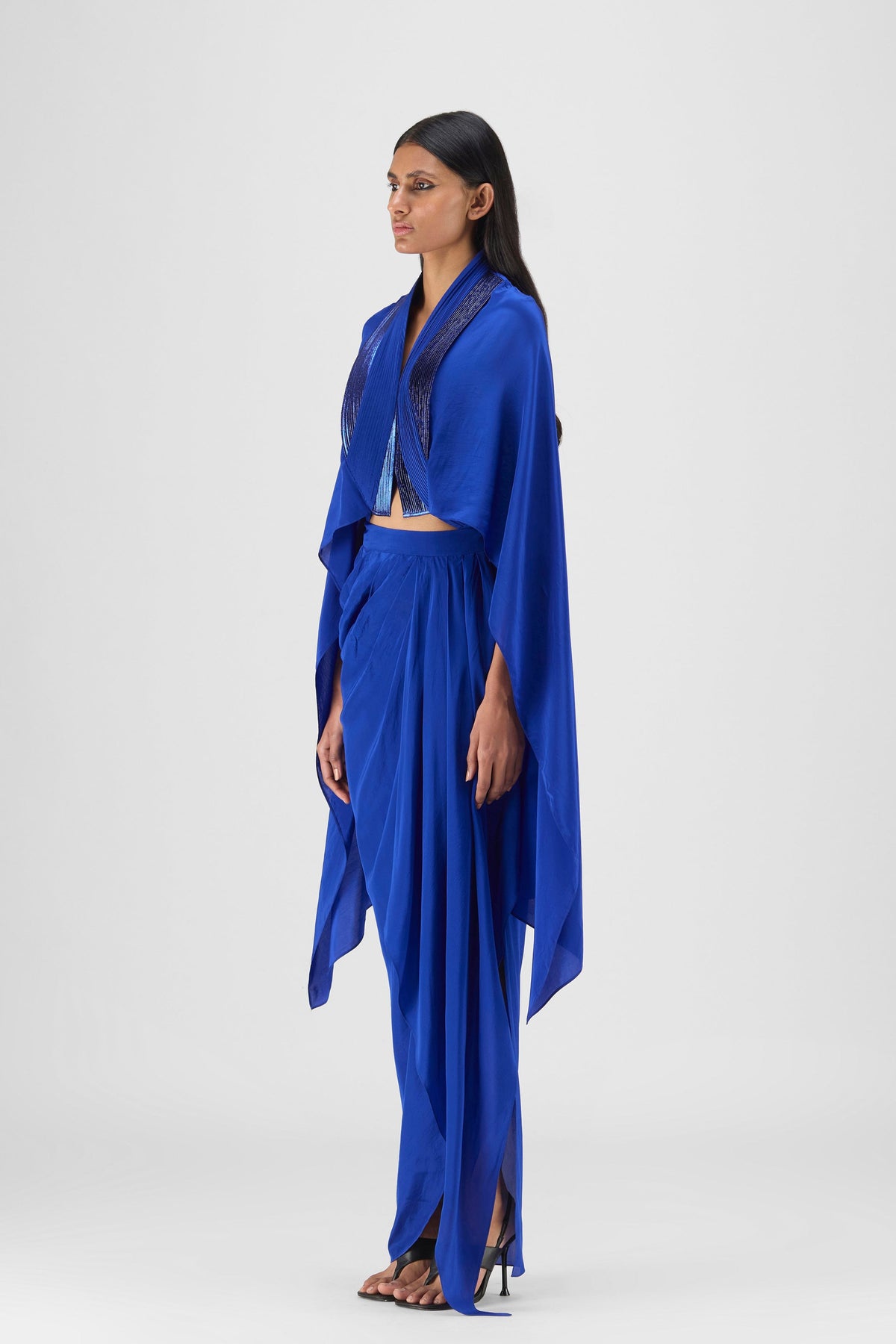 Blue Metallic Structured Cape Set